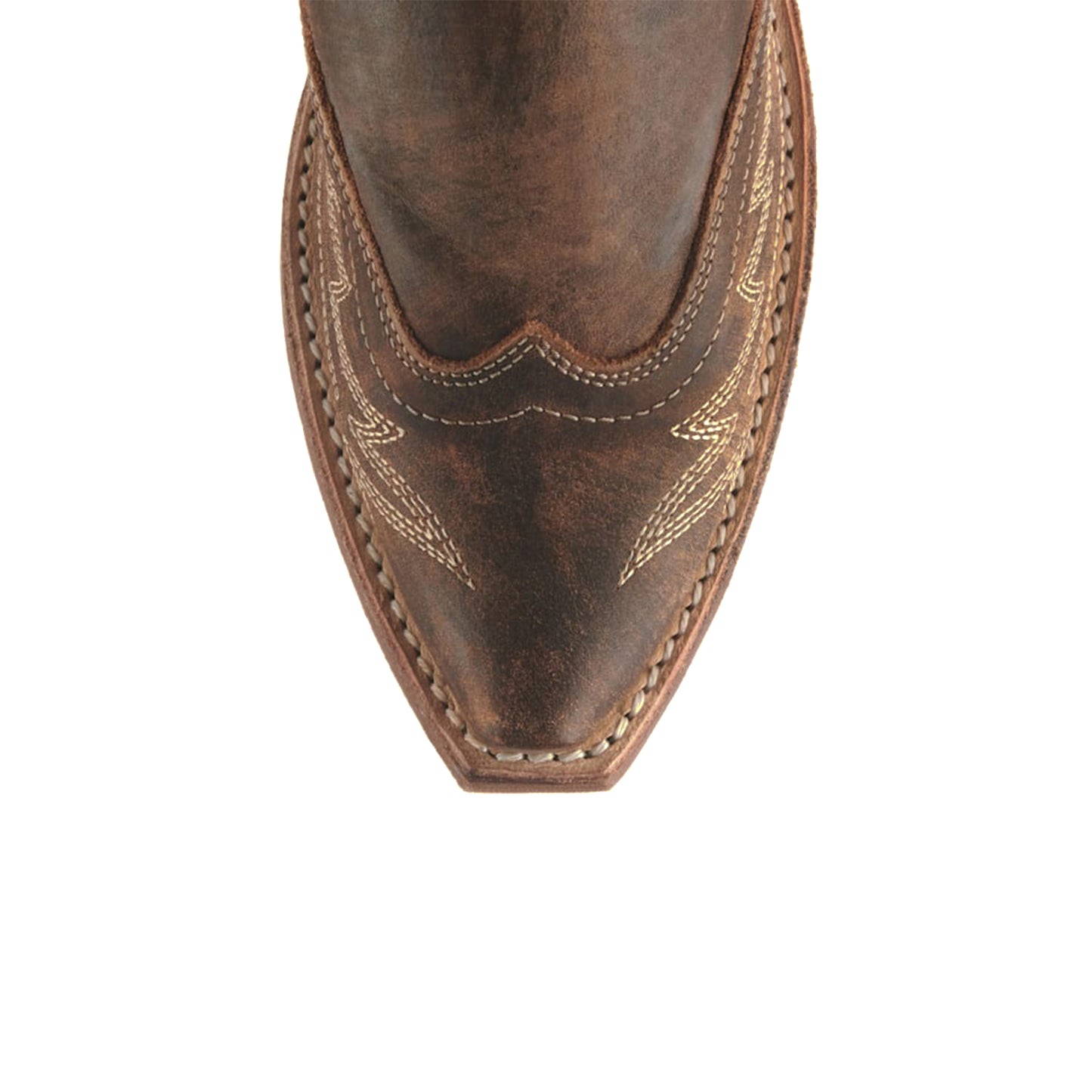 Distressed Brown Snip-Toe Flower Inlay Mid Calf Cowgirl Boots