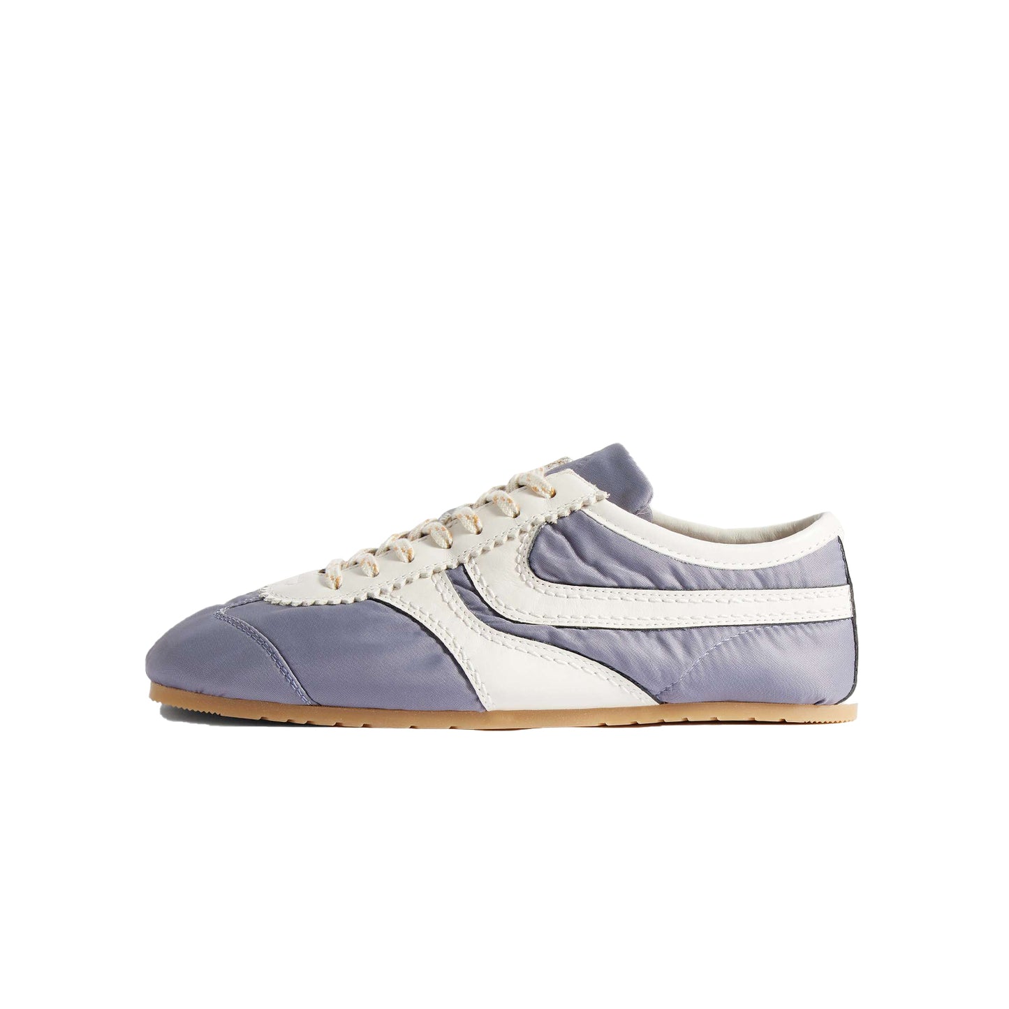 Light Blue Contrast Vegan Leather And Cloth Square-Toe Lace-Up Sneakers Flats