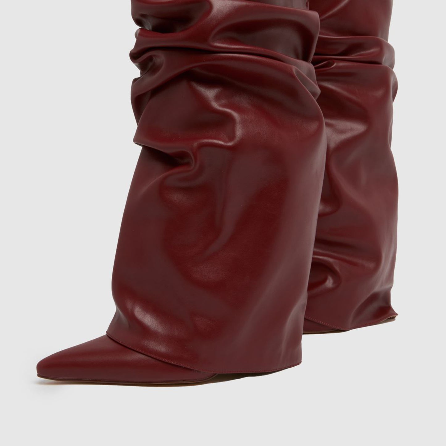 Burgundy Pointed-Toe Ruched Over-The-Knee Stiletto Boots