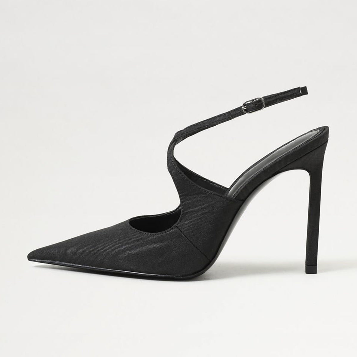 Black Satin Pointed-Toe Crossed Strap Chic High Heels