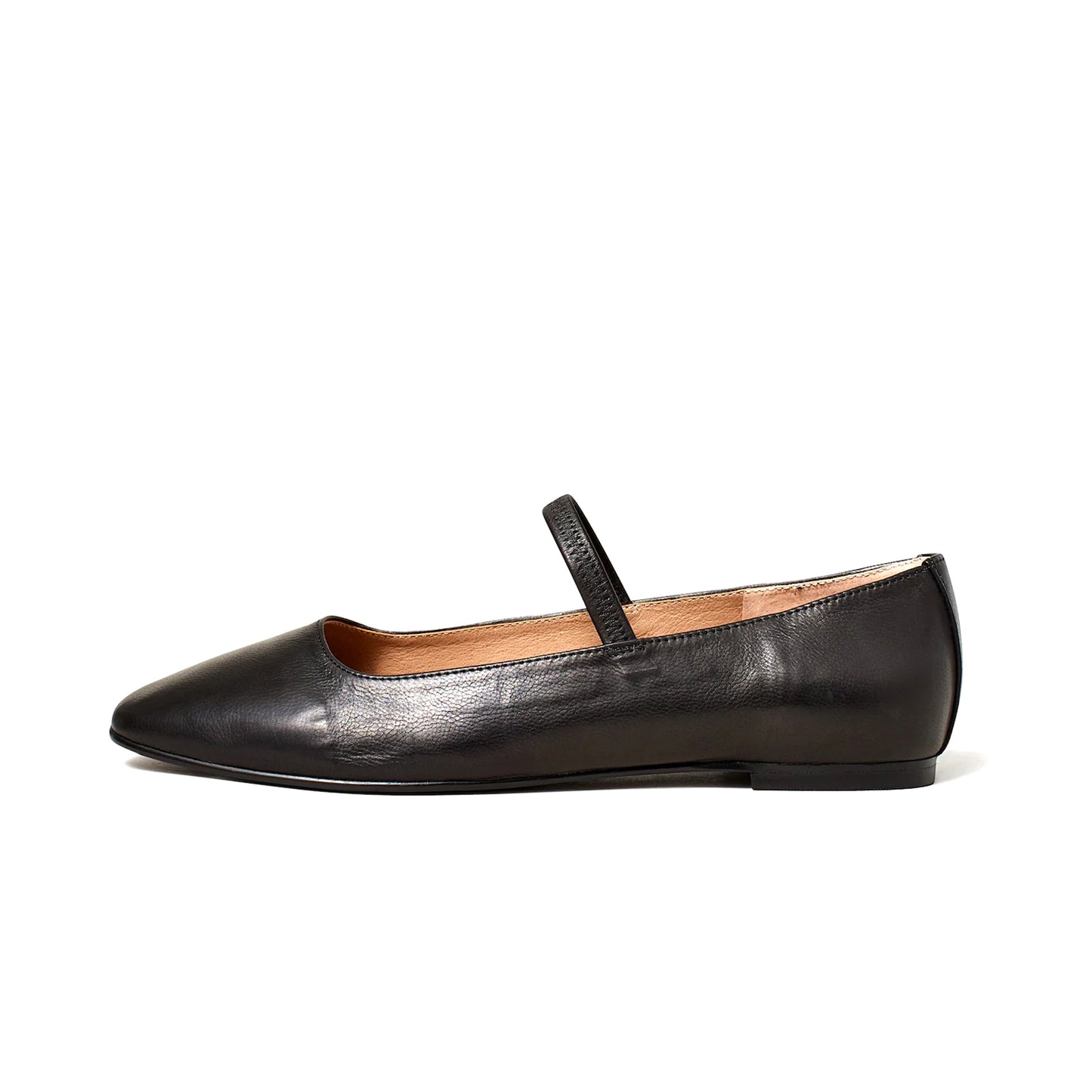 Black Vegan Leather Square-Toe Bridge Strap Classic Ballet Flats
