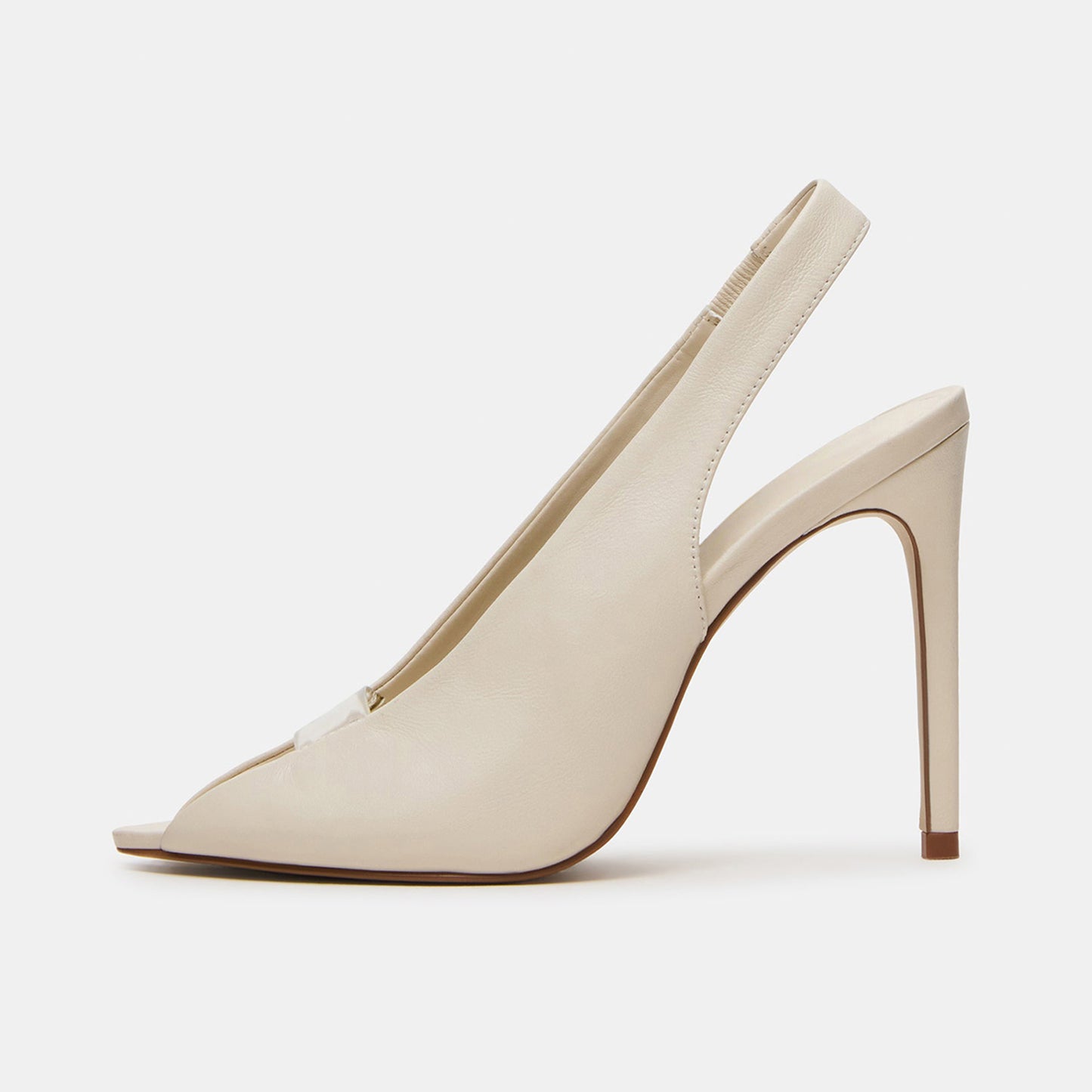 Bone Vegan Leather And Transparent Film Round-Toe Back Strap High Heels