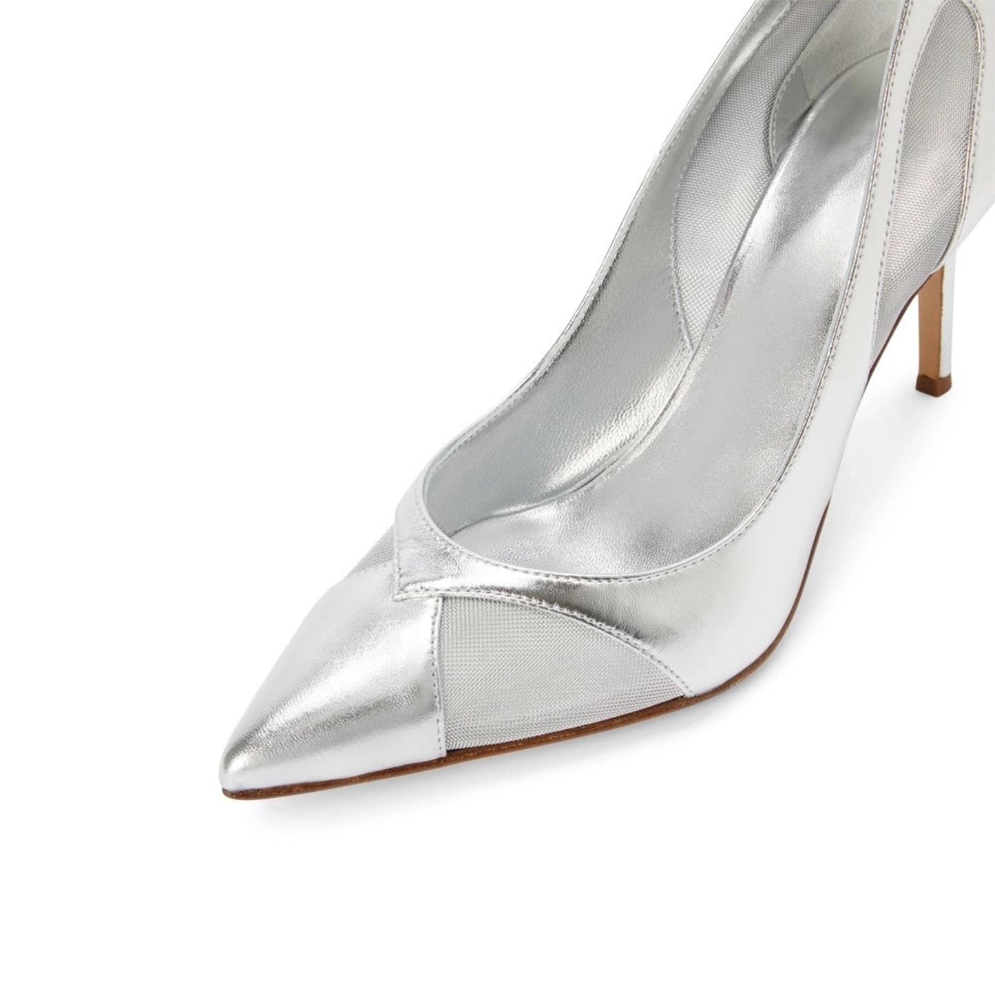 Metallic Silver Mesh Pointed-Toe Slip-On High Heels Pumps