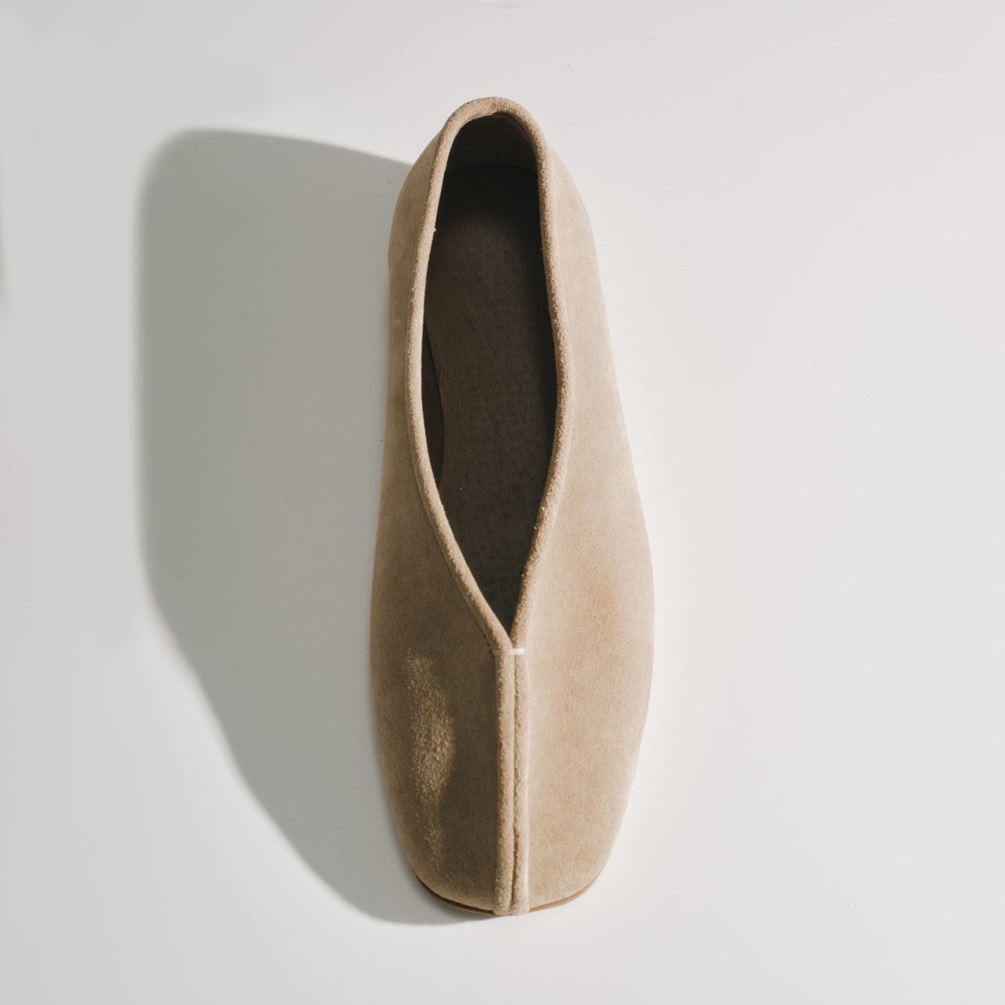 Beige Faux Suede Square-Toe Ballet Classic Flats