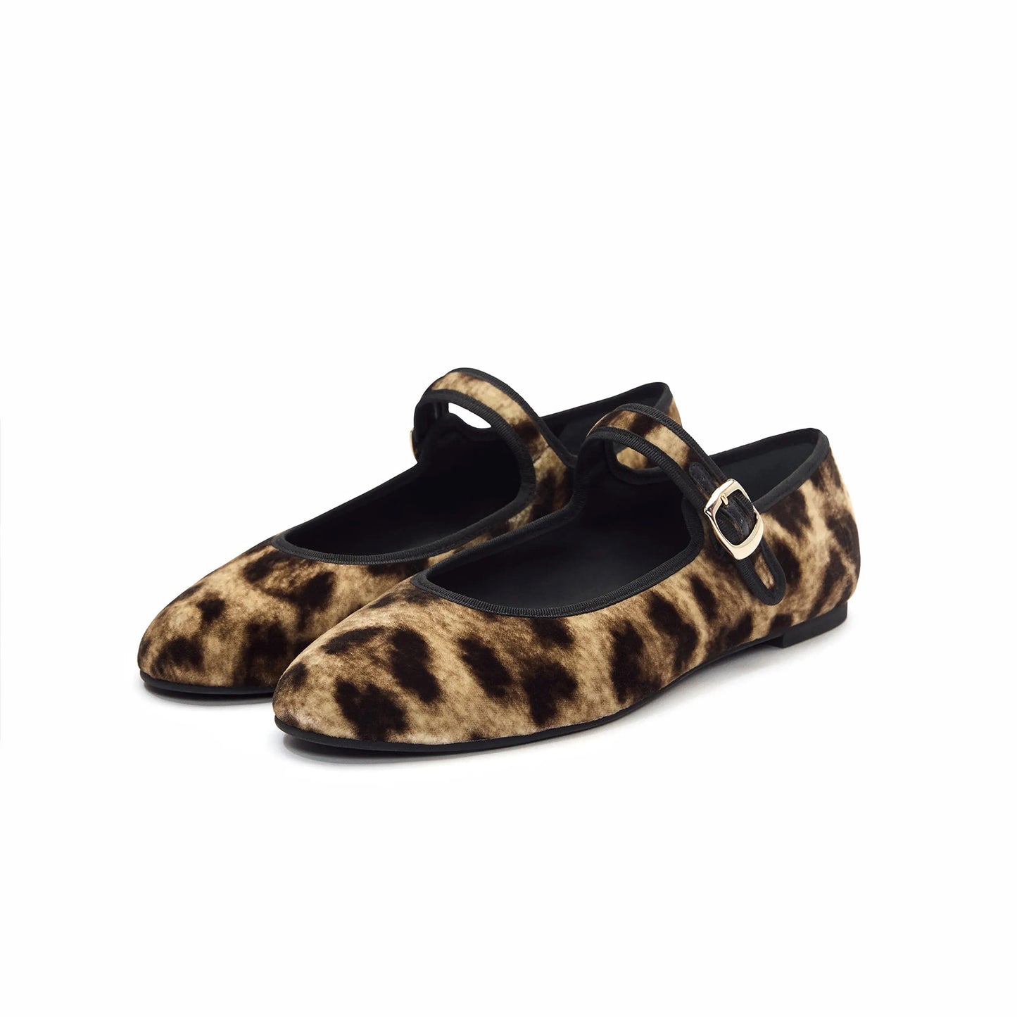 Leopard Faux Suede Round-Toe Bridge Buckle Strap Ballet Classic Flats