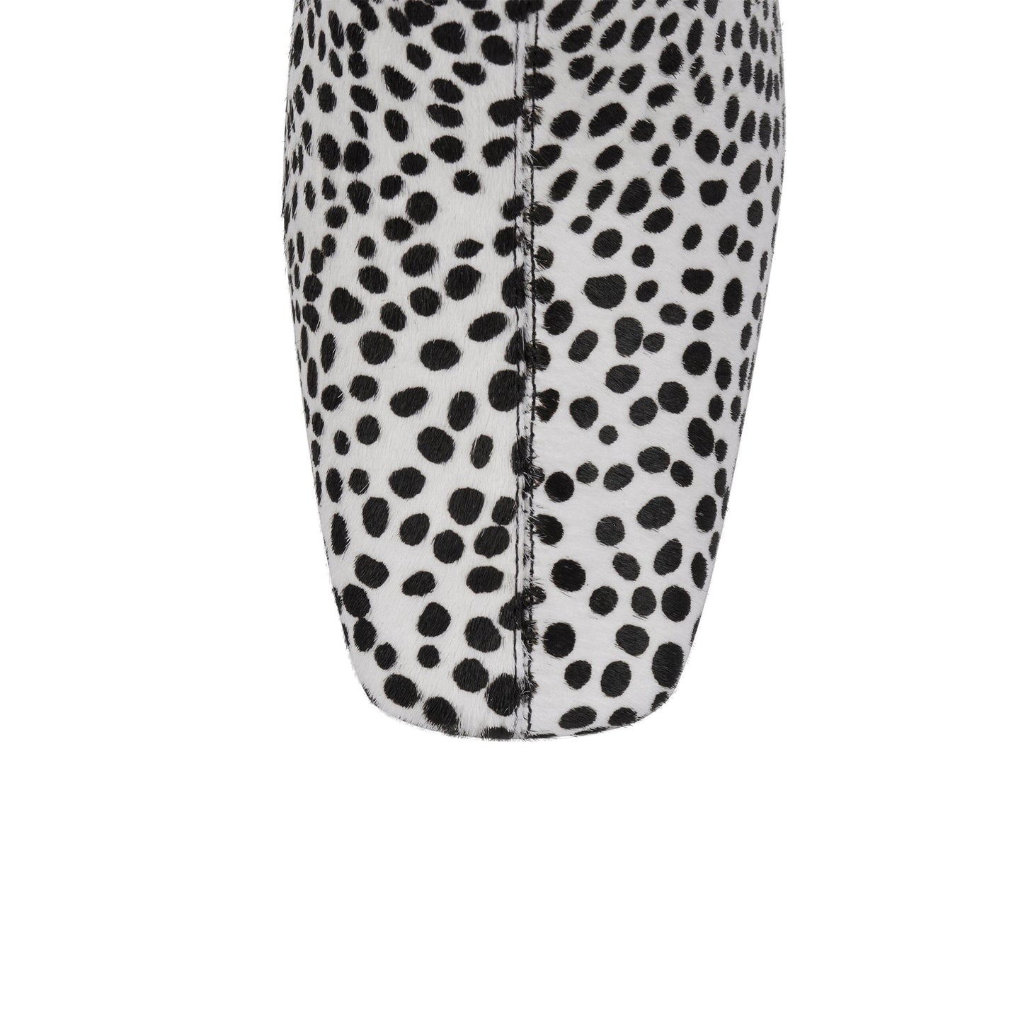 White Pony Hair Print Square-Toe Black Spots Full-Zip Knee High Stiletto Boots