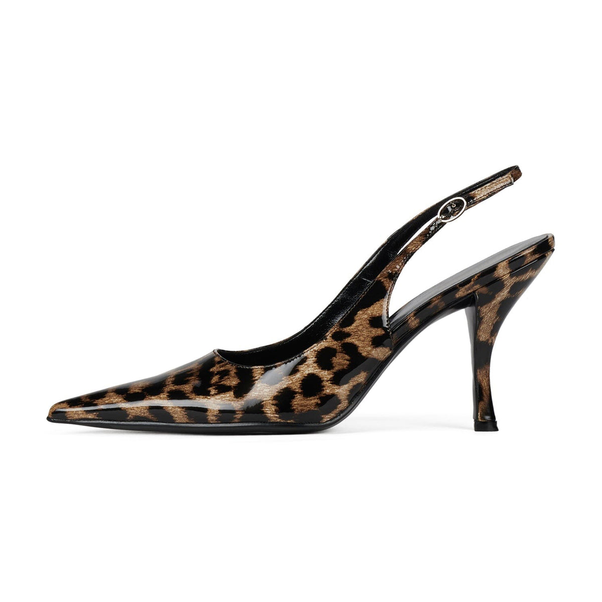 Patent Tan Leopard Pattern Pointed-Toe Slingback Chic High Heels