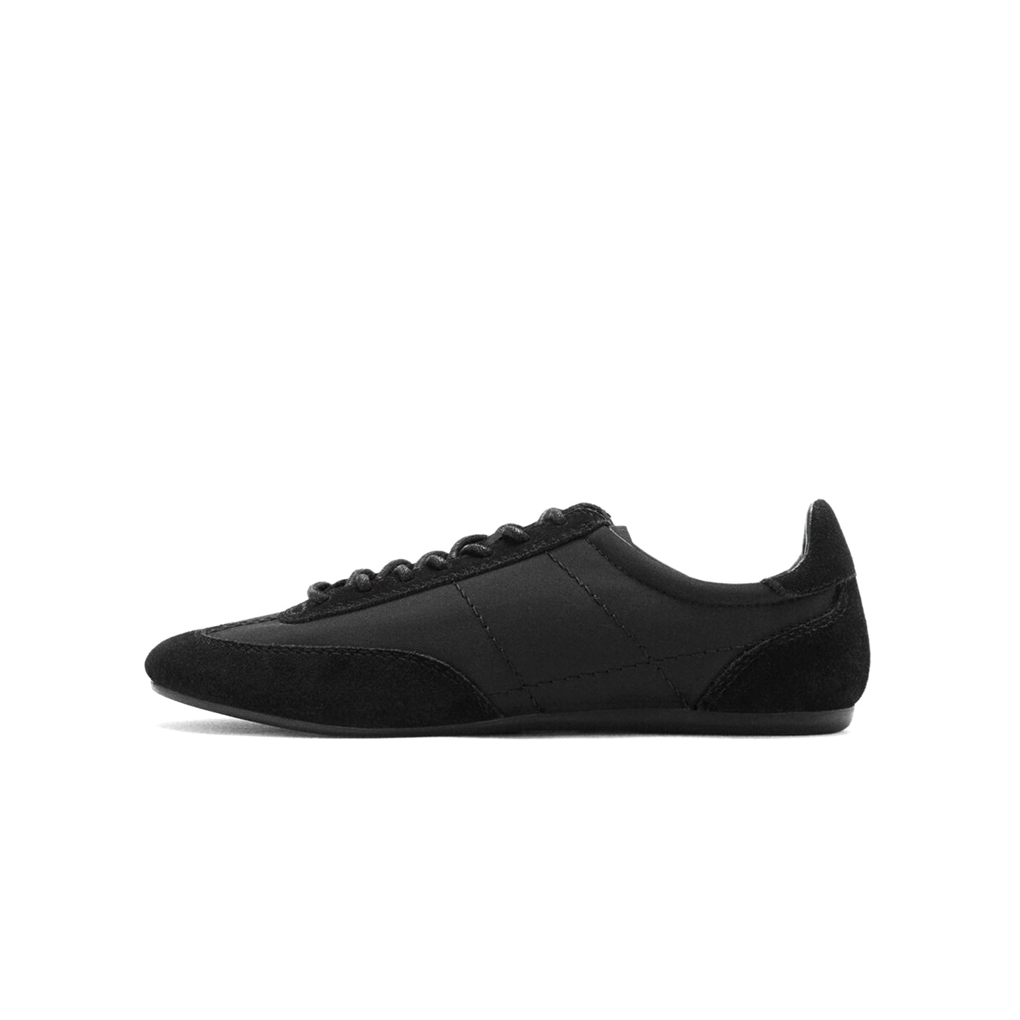 Black Faux Suede Round-Toe Lace-Up Sneakers Flats