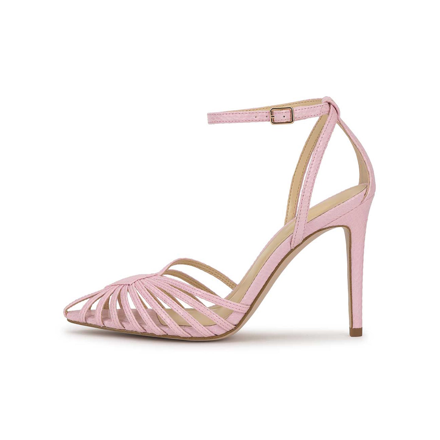 Pink Snakeskin Print Pointed-Toe Front Strappy Ankle Strap Pumps High Heels