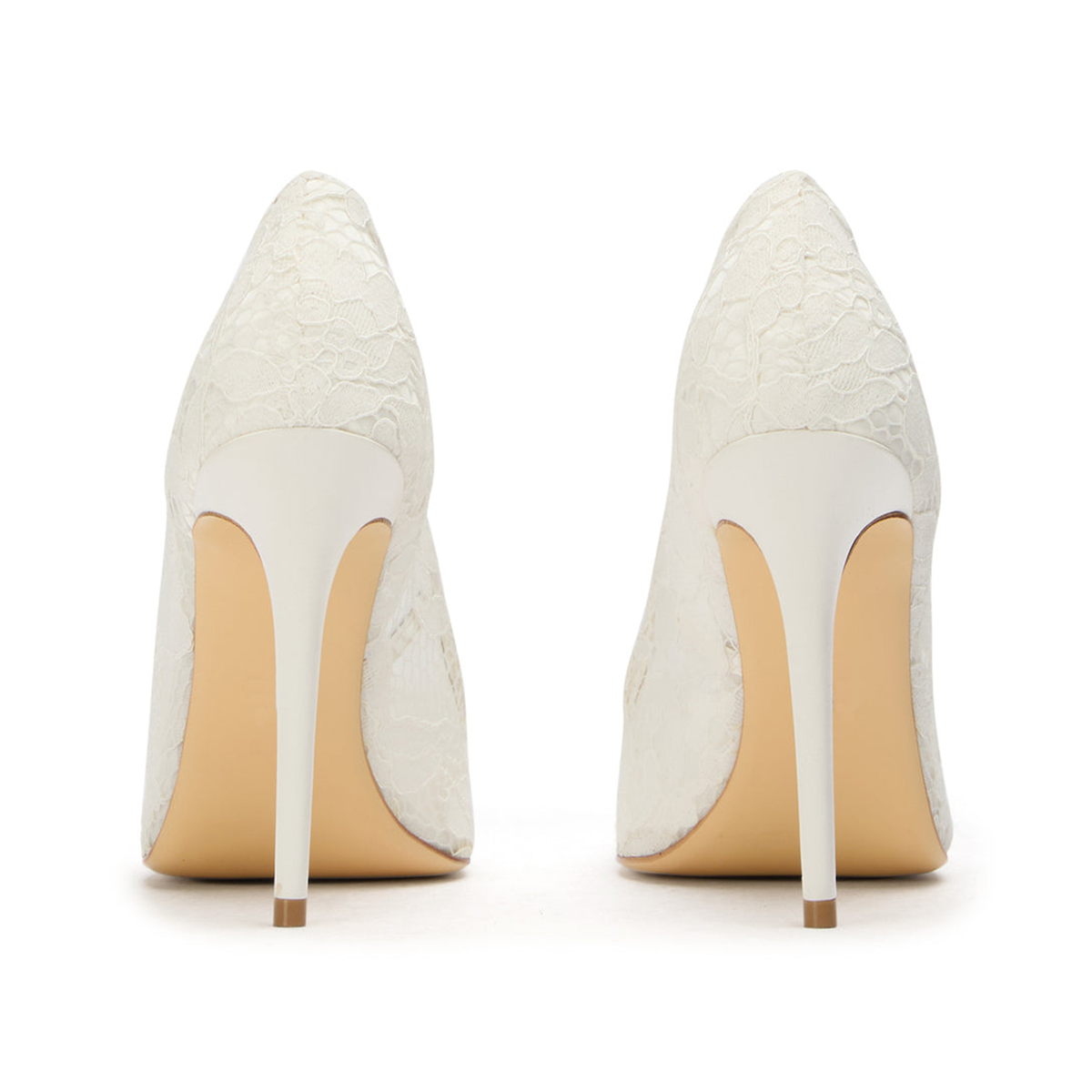 Ivory Lace Mesh Pointed-Toe Slip-On High Heels Pumps