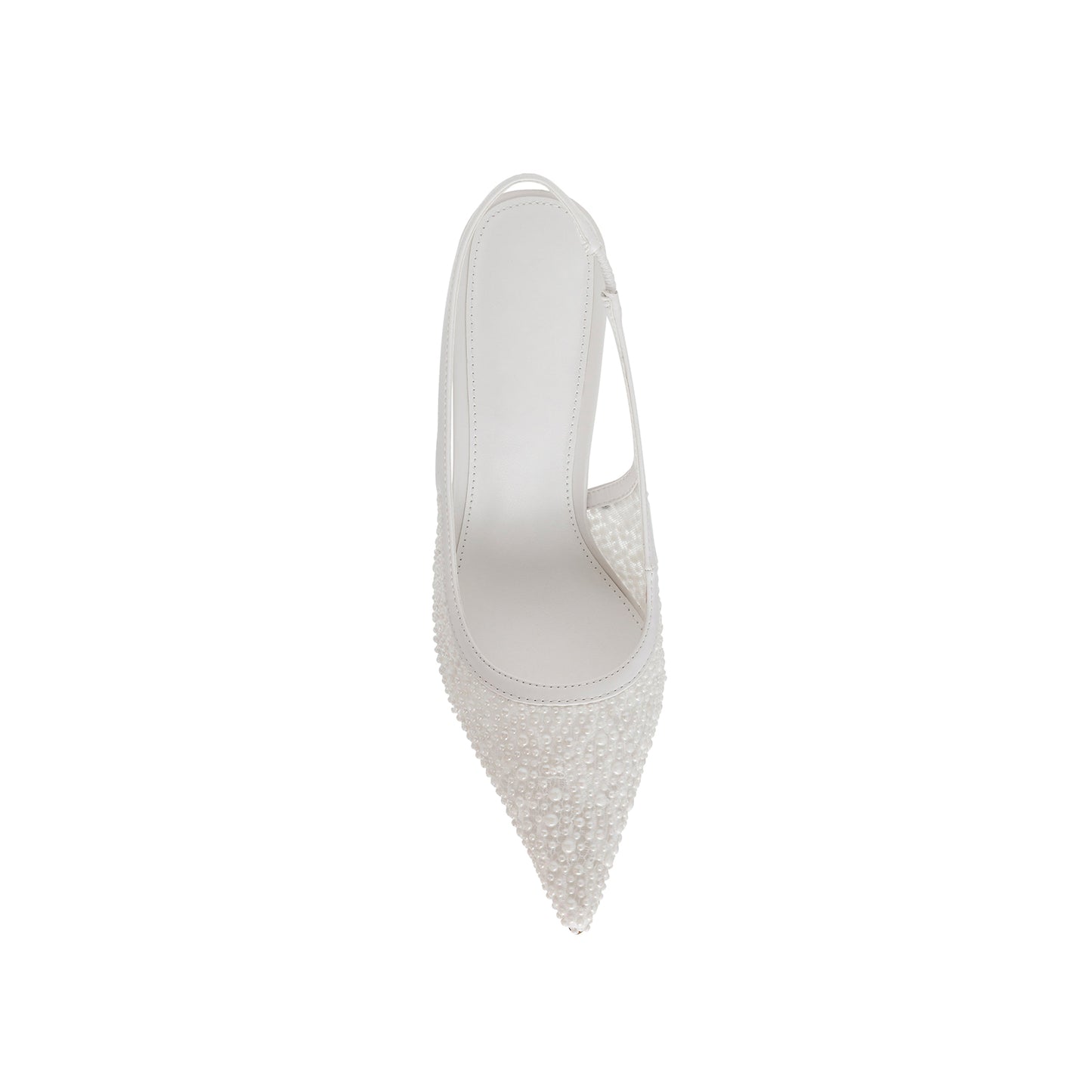 White Mesh Pointed-Toe Full Pearls And Slingback High Heels