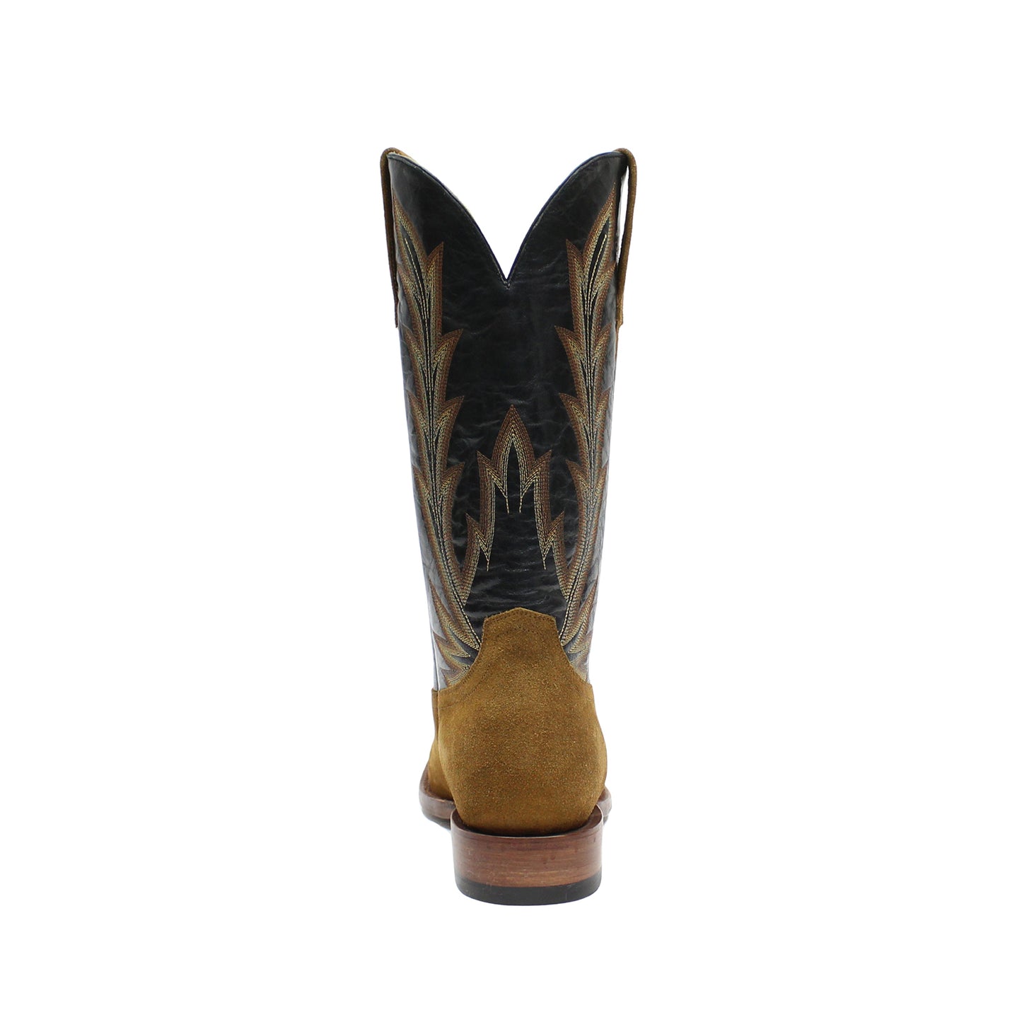Contrast Black And Brown Square-Toe Embroidery Mid Calf Cowgirl Boots