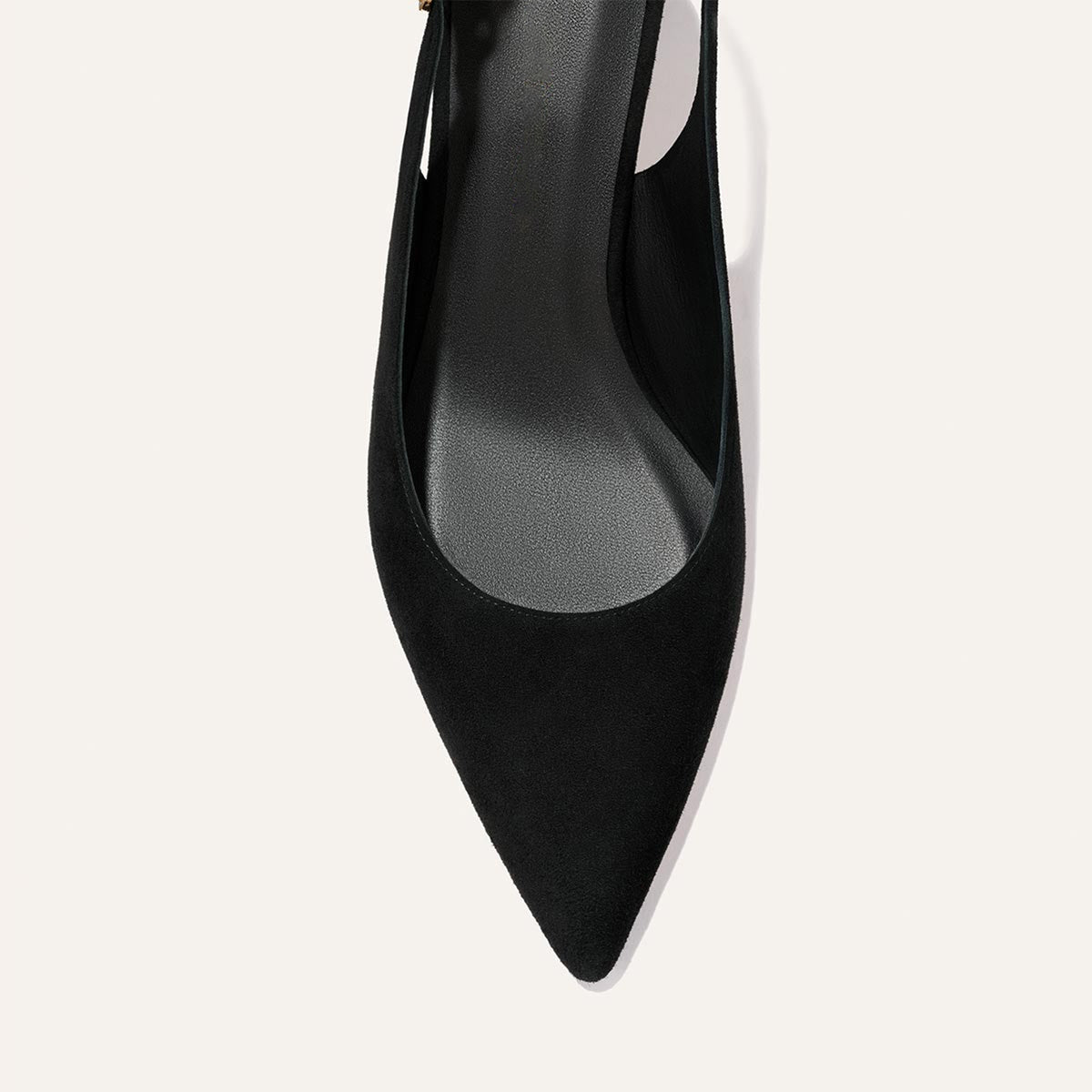 Black Sleek Faux Suede Pointed-Toe Chic Back Strap Kitten Heels