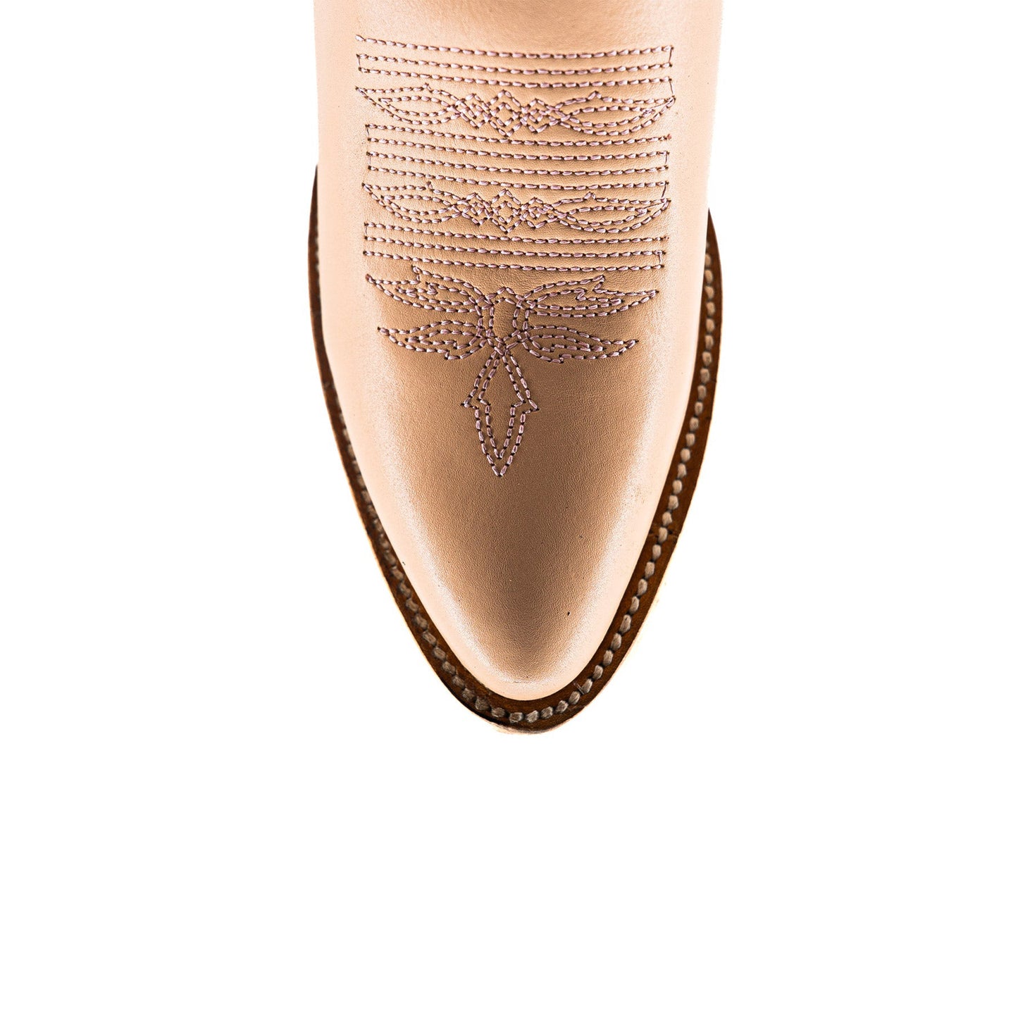 Pastel Pink Almond-Toe Embroidery Studs Half-Zip Mid Calf Cowgirl Boots