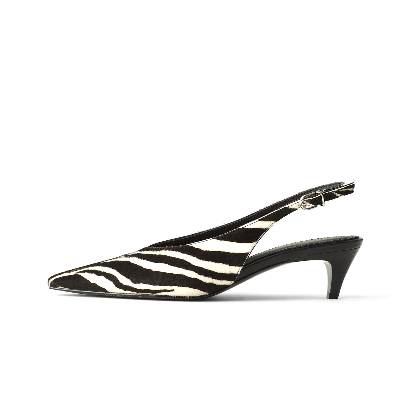 Zebra Print Pointed-Toe Slingback Slip-On Kitten Heels