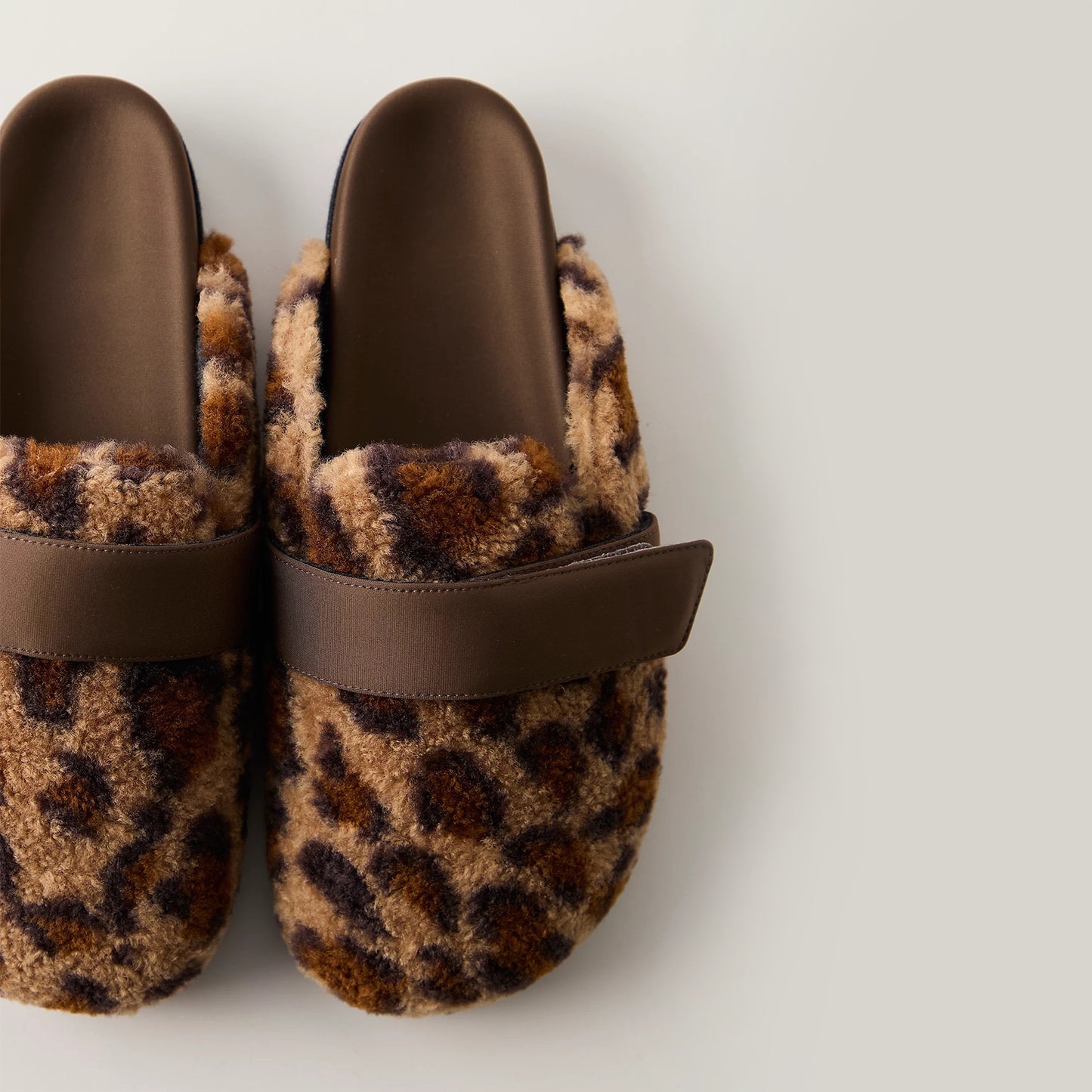 Leopard Plush Round-Toe Slip-On Backless Loafer Slippers Flats