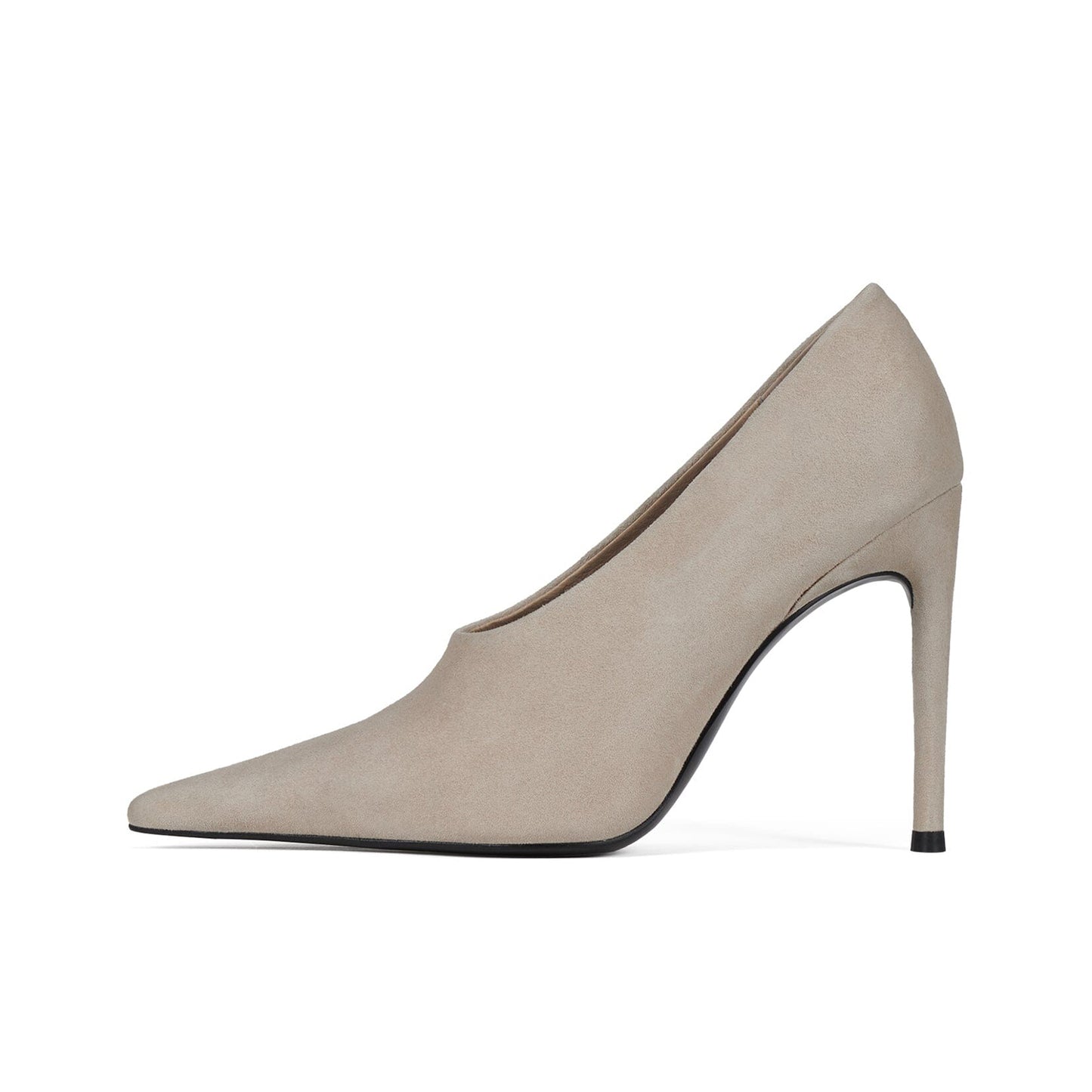 Beige Faux Suede Pointed-Toe Sleek Slip-On Pumps High Heels