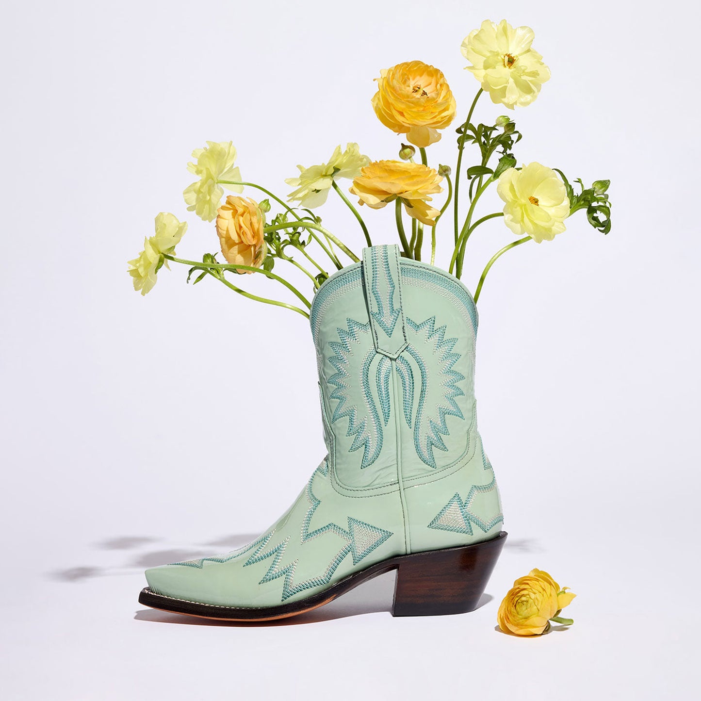 Patent Teal Snip-Toe Western Embroidery Ankle Cowgirl Boots