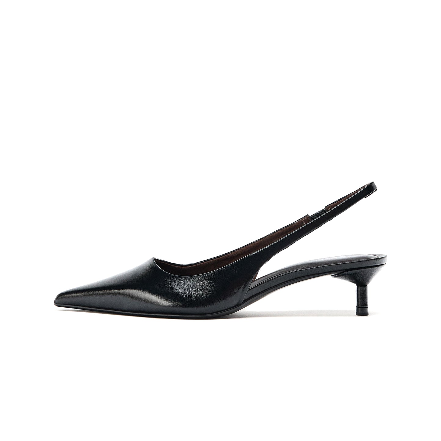 Black Pointed-Toe Elastic Slingback Kitten Heels