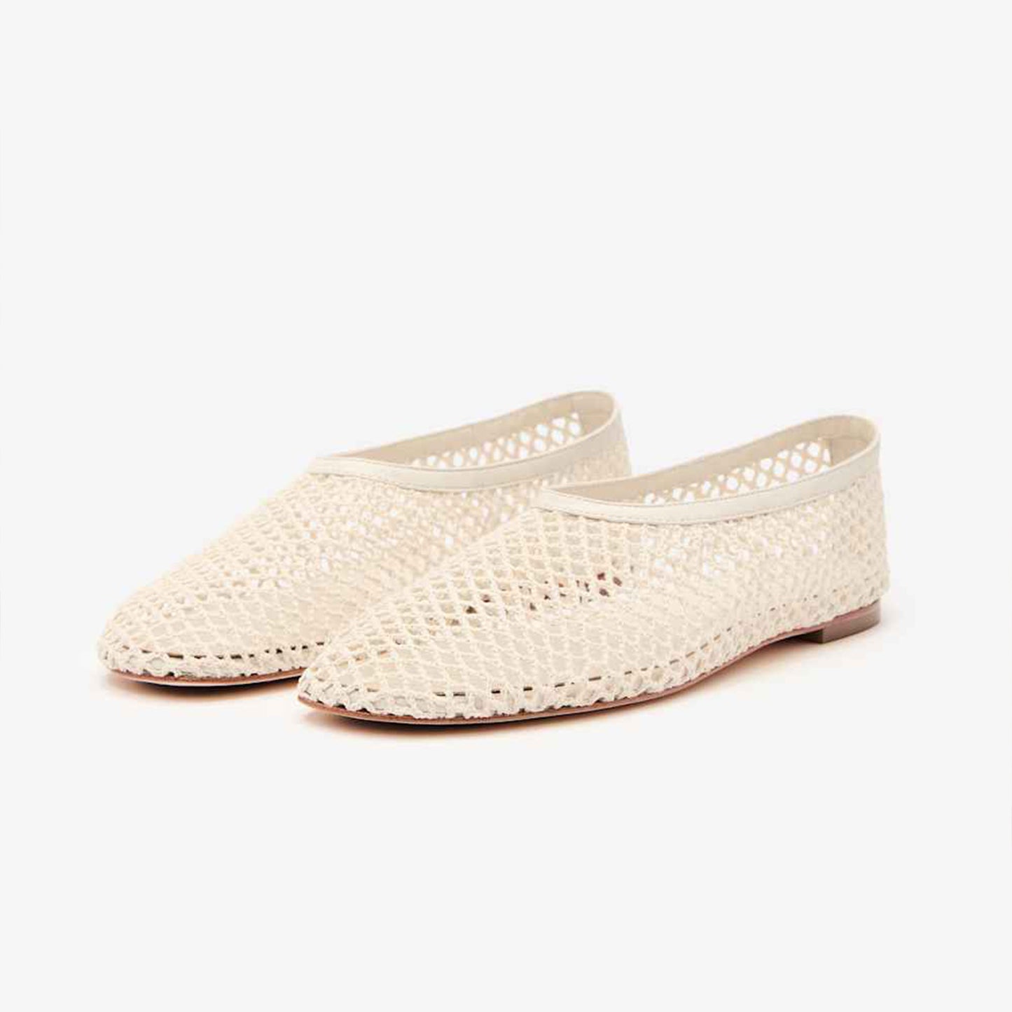 Ivory Mesh Vegan Leather Square-Toe Classic Ballet Slip-On Flats