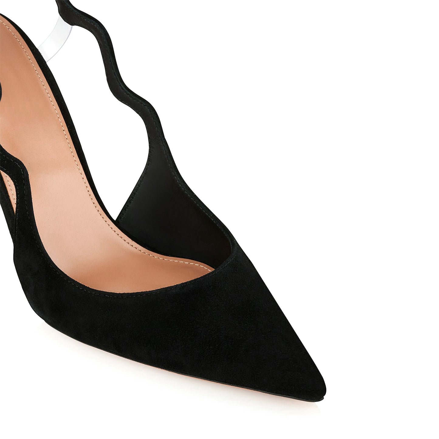 Black Faux Suede Pointed-Toe Undulating Slingback High Heels