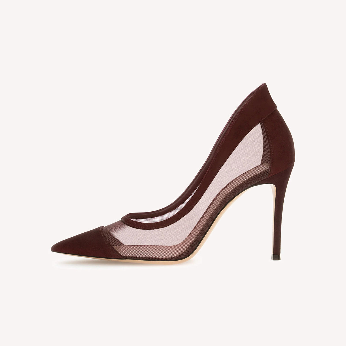 Brown Mesh And Faux Suede Pointed-Toe Chic Slip-On High Heels Pumps