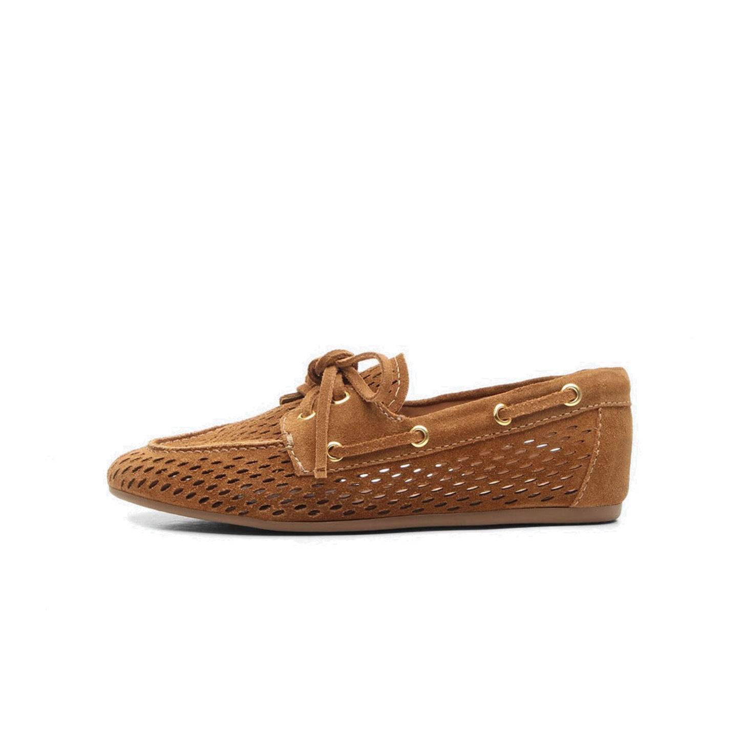 Caramel Faux Suede Round-Toe Little Cutout And Bow Chic Flats