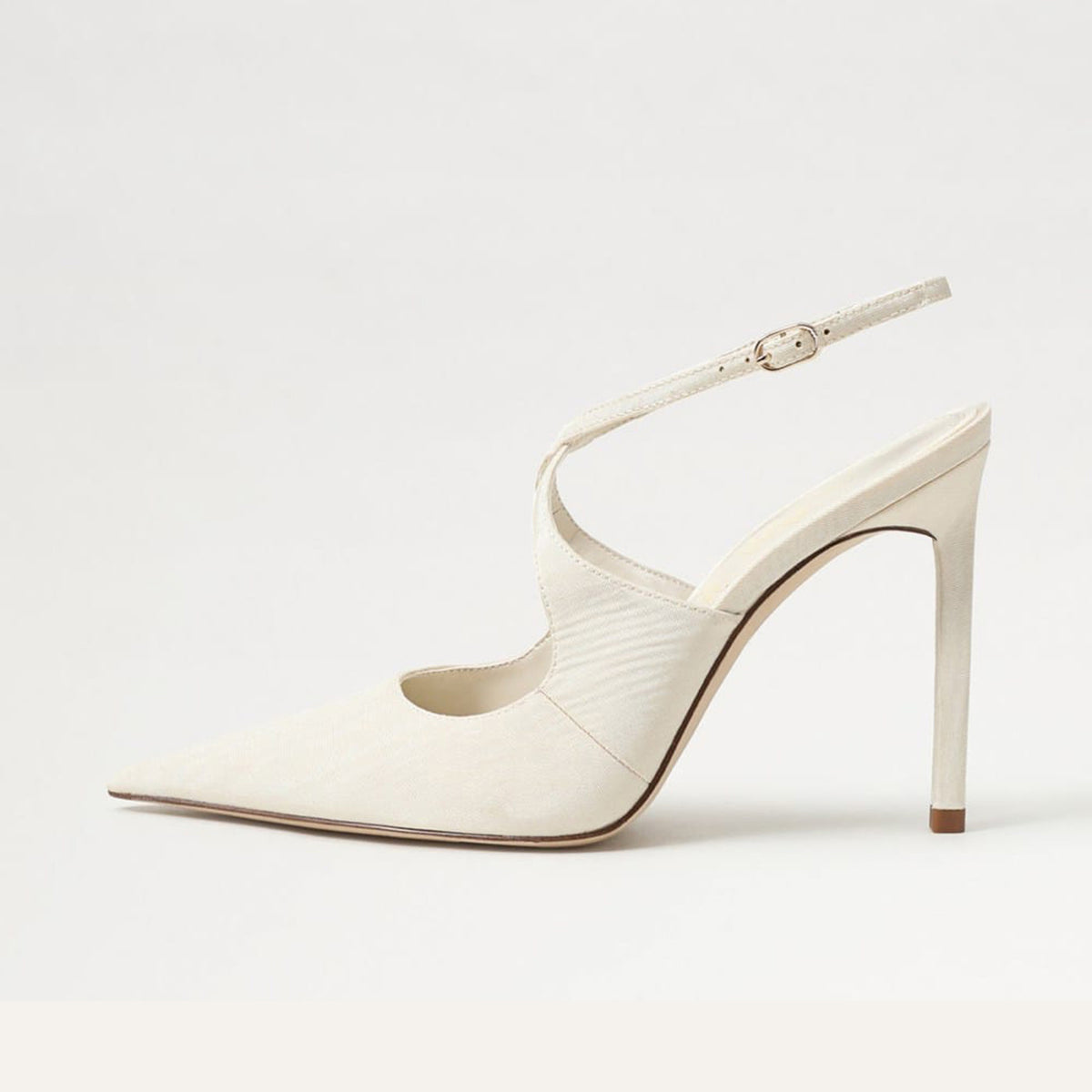 Ivory Satin Pointed-Toe Crossed Strap Chic High Heels