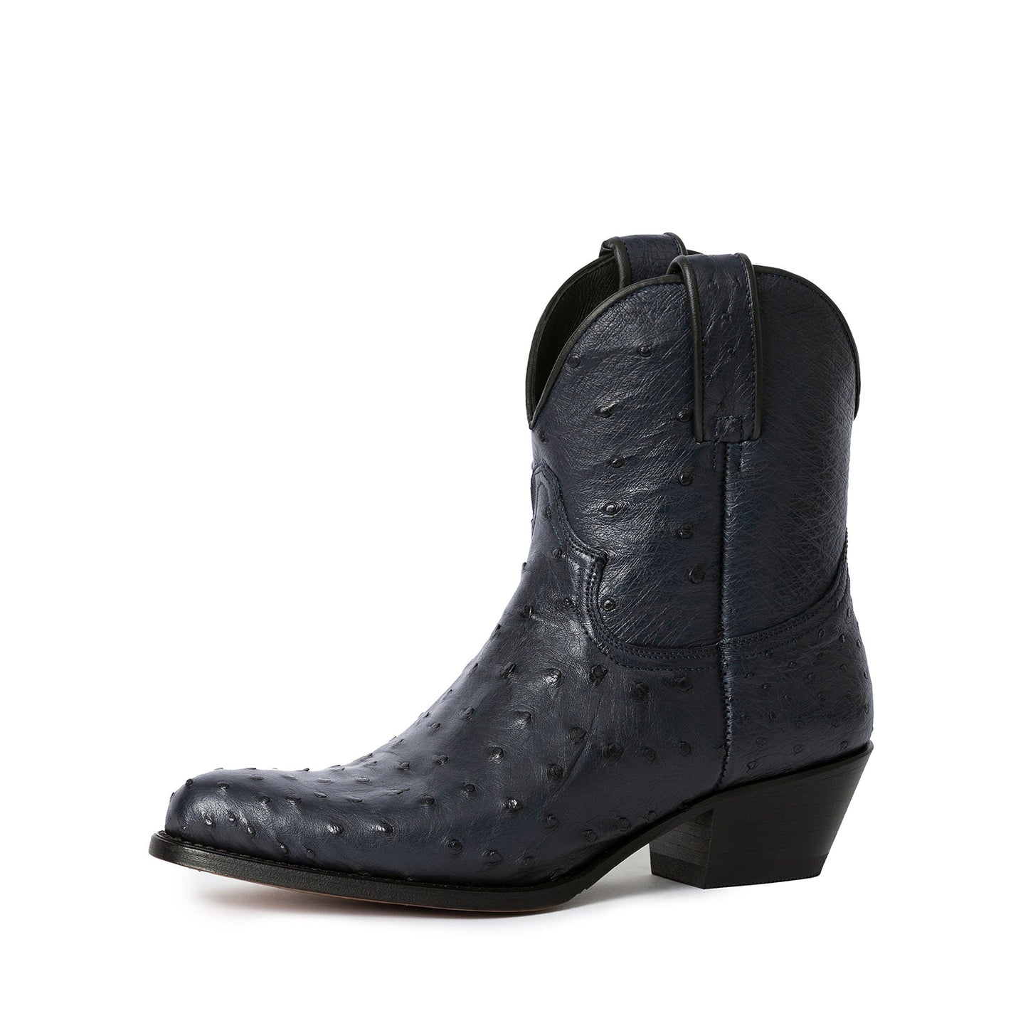 Navy Ostrich Print Round-Toe Simple Ankle Cowgirl Boots