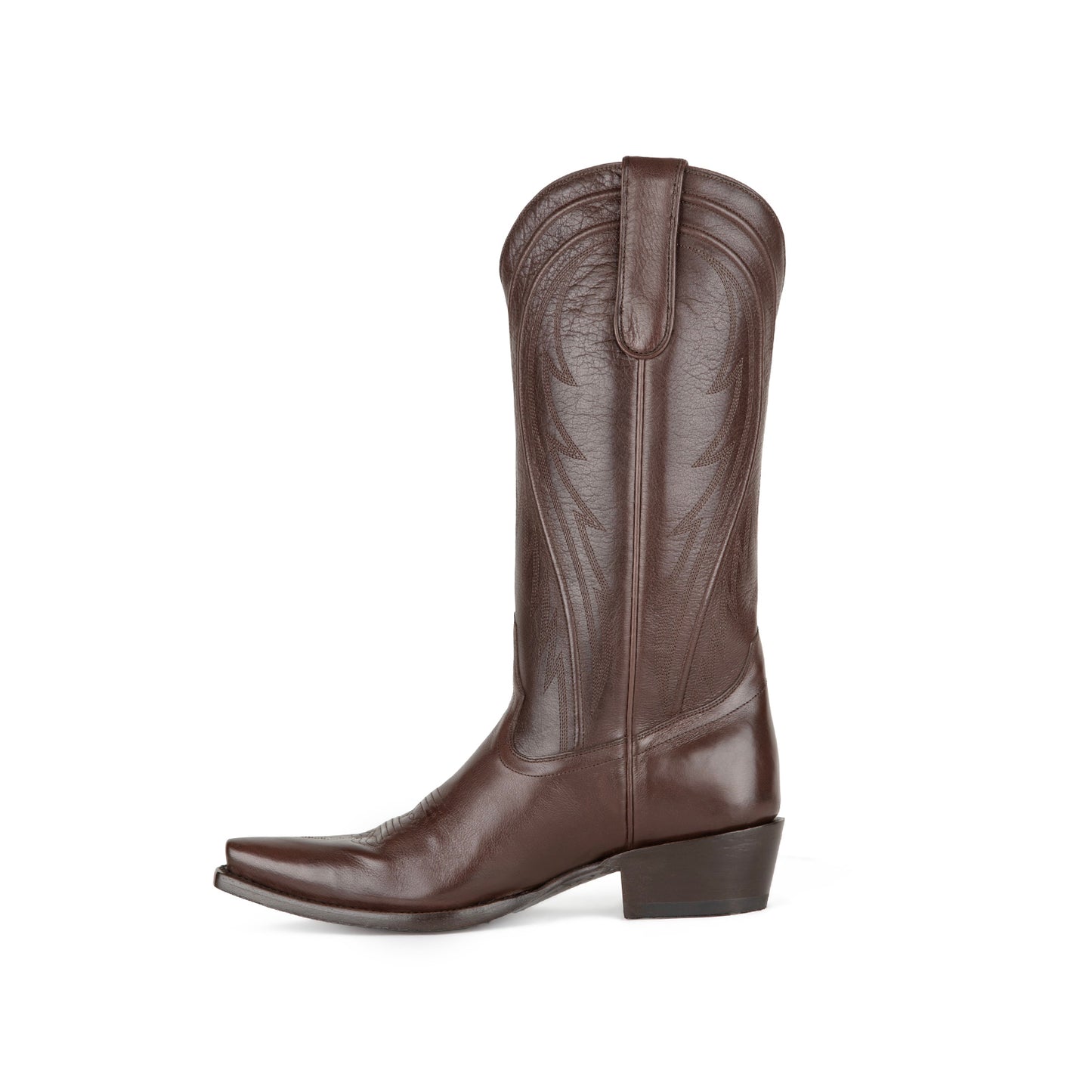 Chocolate Snip-Toe Classic Embroidery Chic Mid Calf Cowgirl Boots