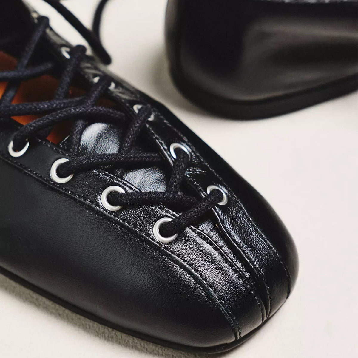 Black Lace-Up Ballet Flats – Square Toe Grommet Flats