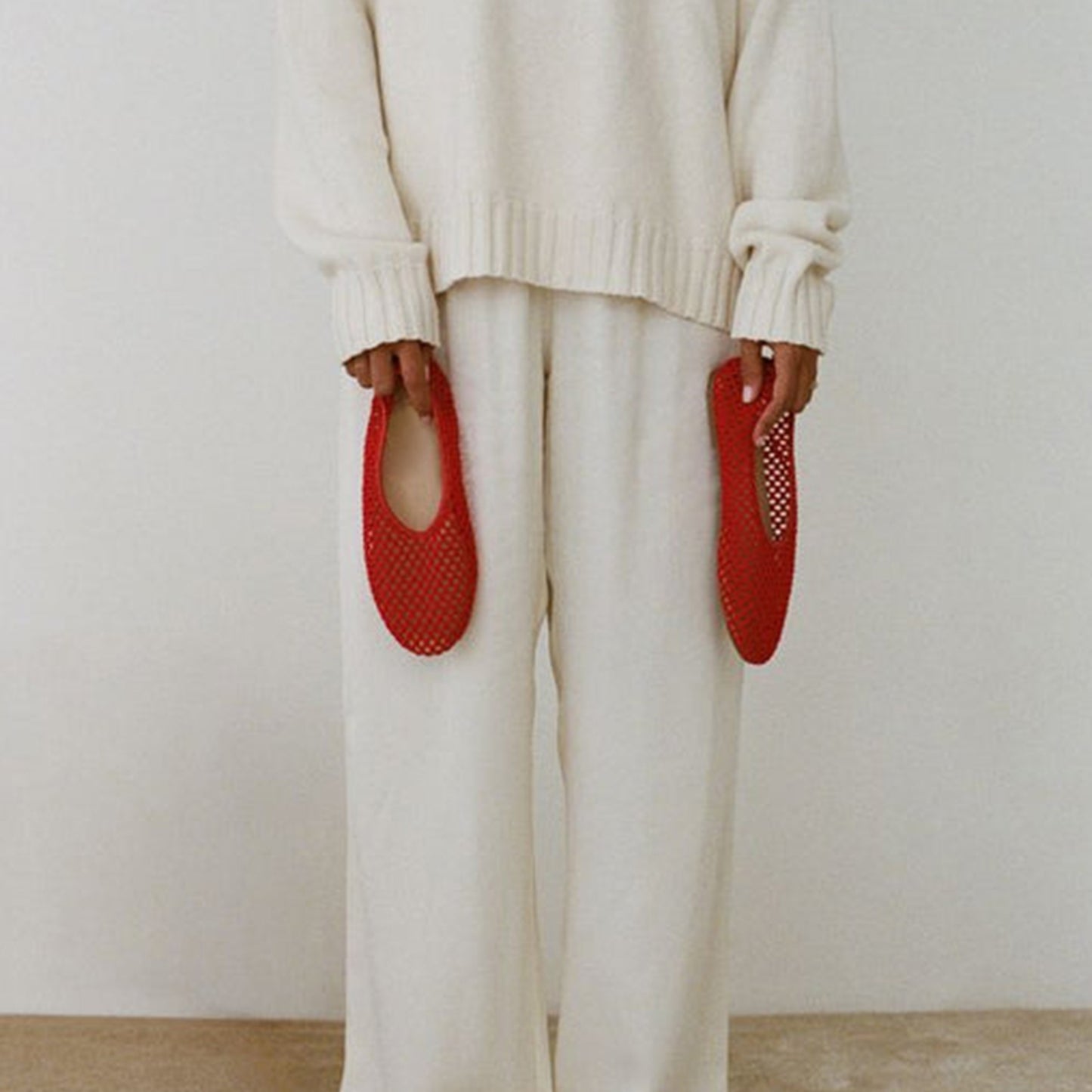 Red Woven Vegan Leather Round-Toe Slip-On Stylish Flats