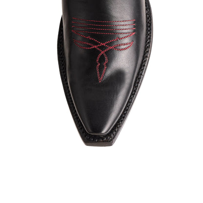 Contrast Black And White Snip-Toe Inlays Ankle Cowgirl Boots