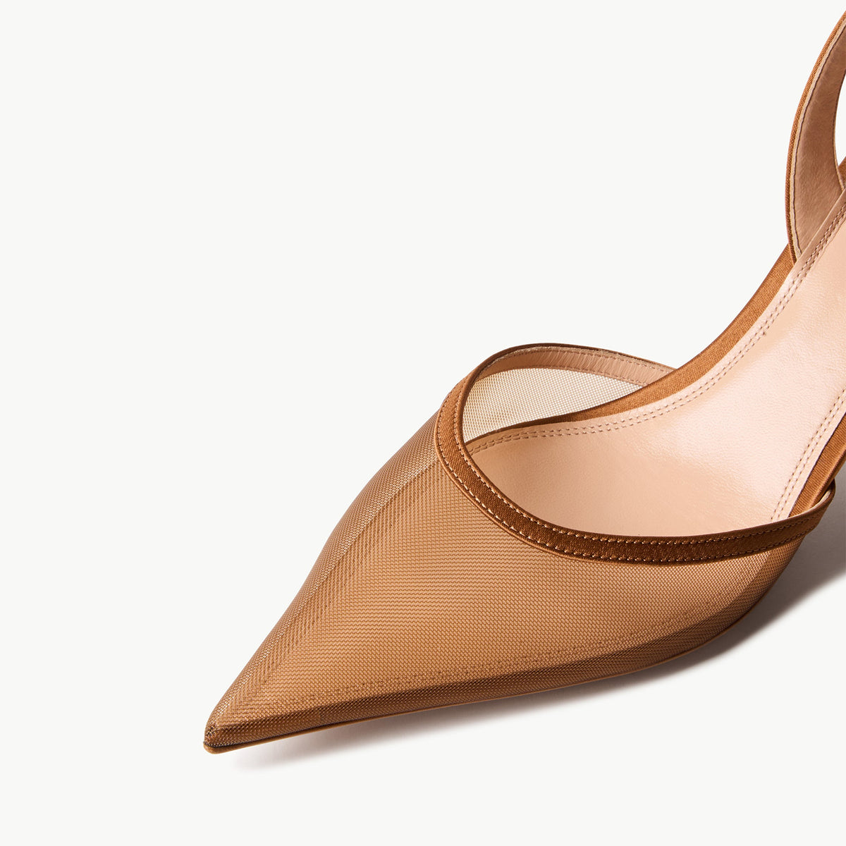 Copper Mesh Pointed-Toe Satin Slingback Slip-On Kitten Heels
