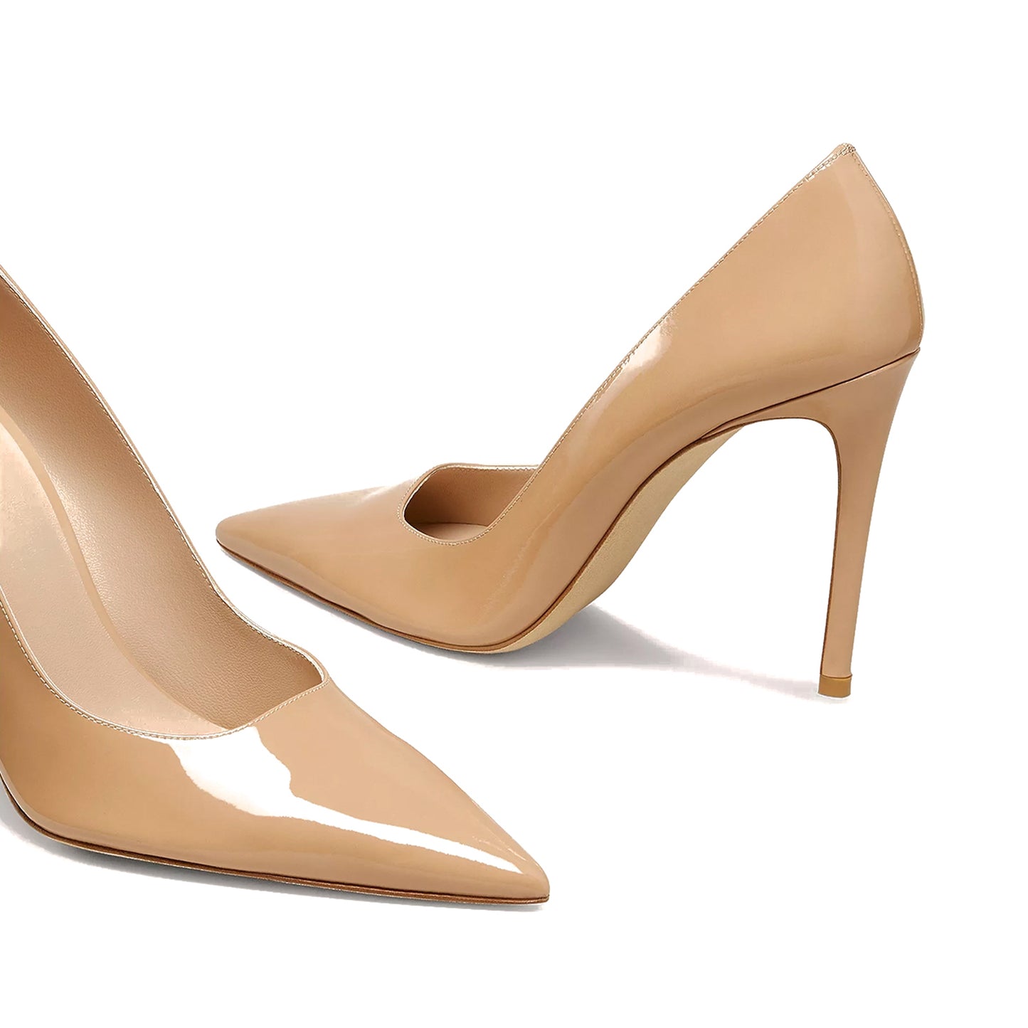 Patent Beige Pointed-Toe Slip-On High Heels