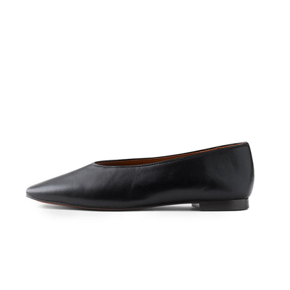 Black Vegan Leather Square-Toe Ballet Flats
