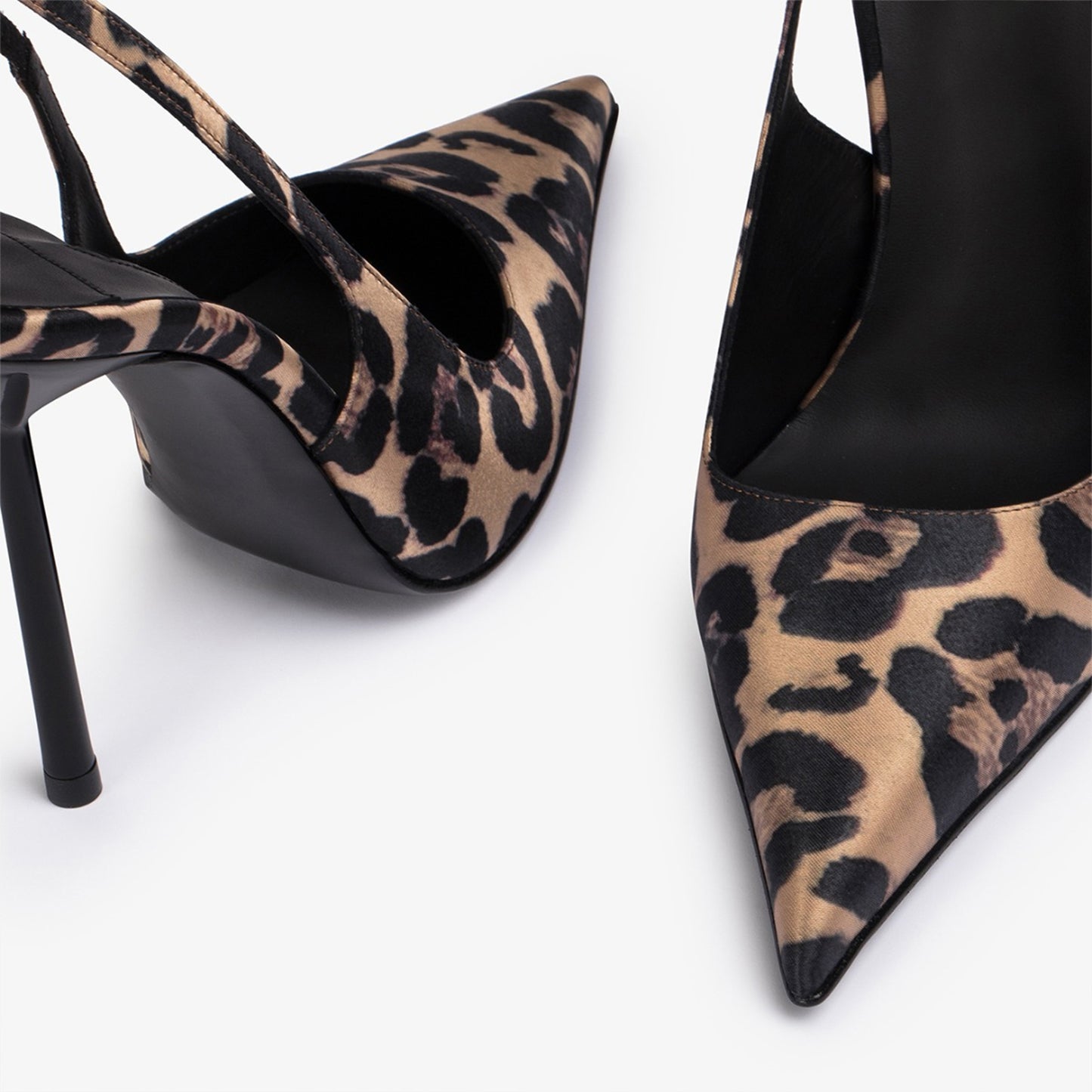 Leopard Satin Pointed-Toe Sleek Slingback High Heels