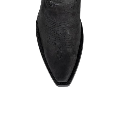Black Snip-Toe Thread Stitching Half-Zip Knee High Cowgirl Boots