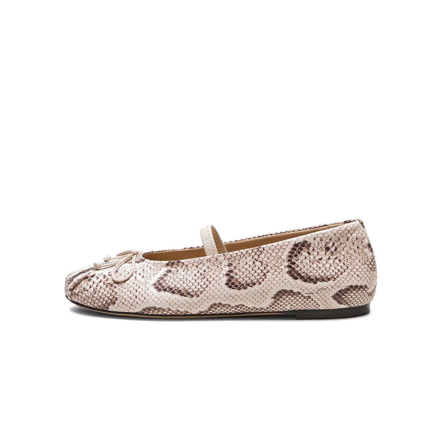 Snakeskin Print Round-Toe Front Bow Mary Jane Ballet Flats