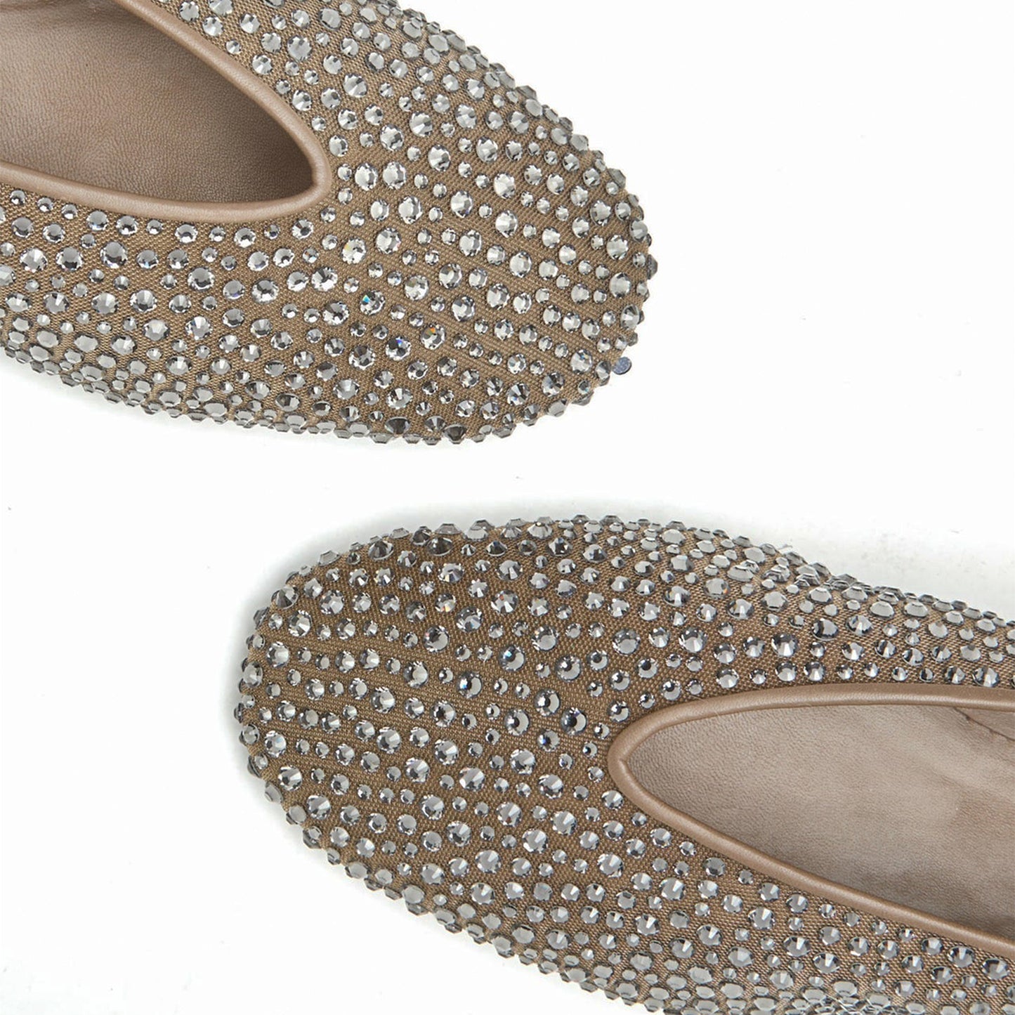 Gray Mesh Round-Toe Full Crystals Chic Ballet Flats