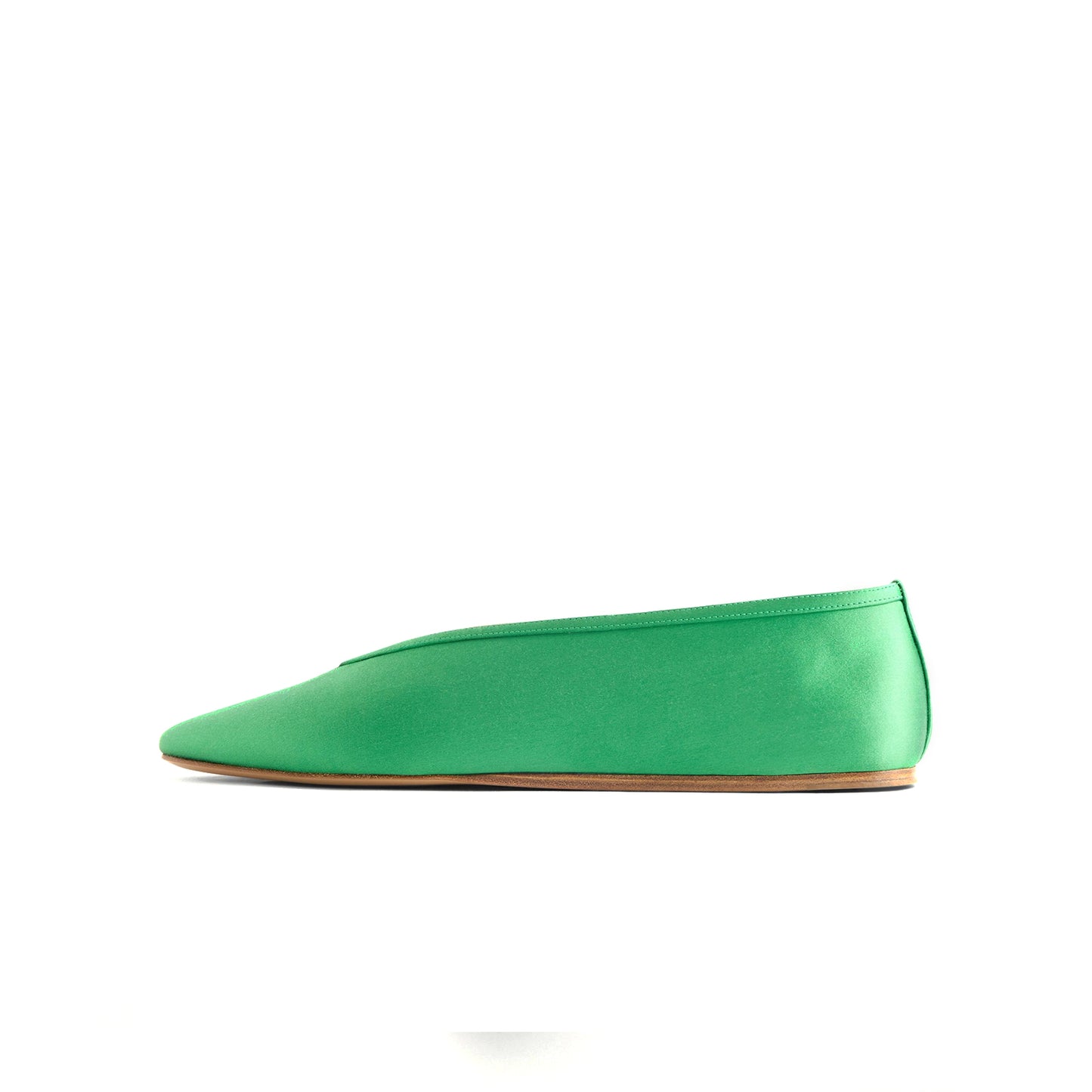 Green Satin Square-Toe Slip-On Chic Ballet Flats