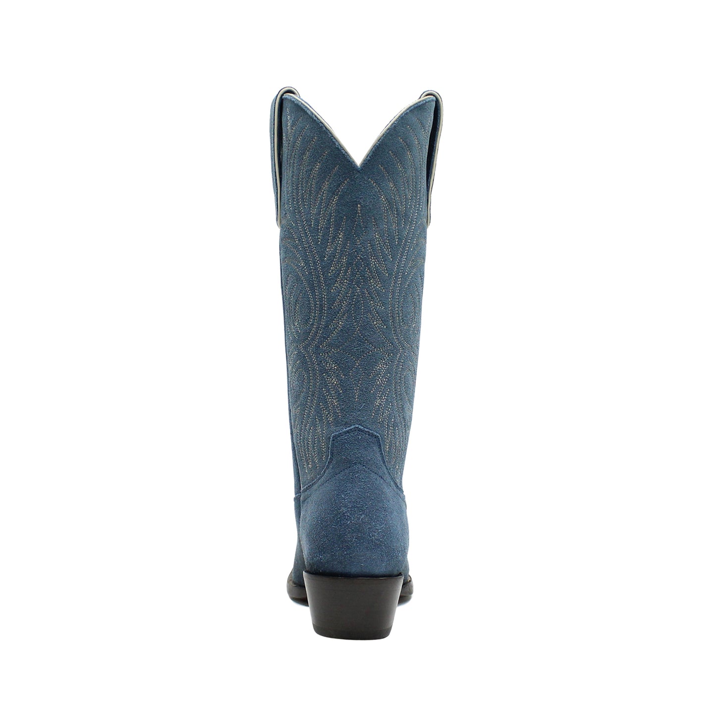 Blue Faux Suede Snip-Toe Western Embroidery Mid Calf Cowgirl Boots