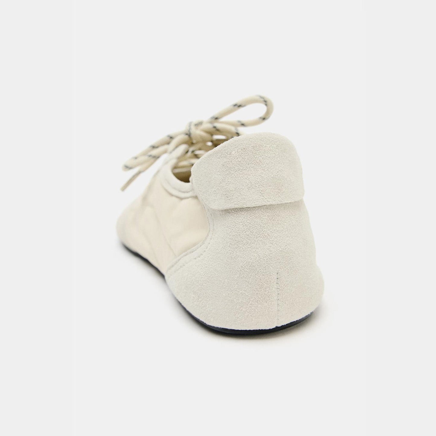 Ivory Cow Suede And Cloth Round-Toe Chic Lace-Up Sneakers