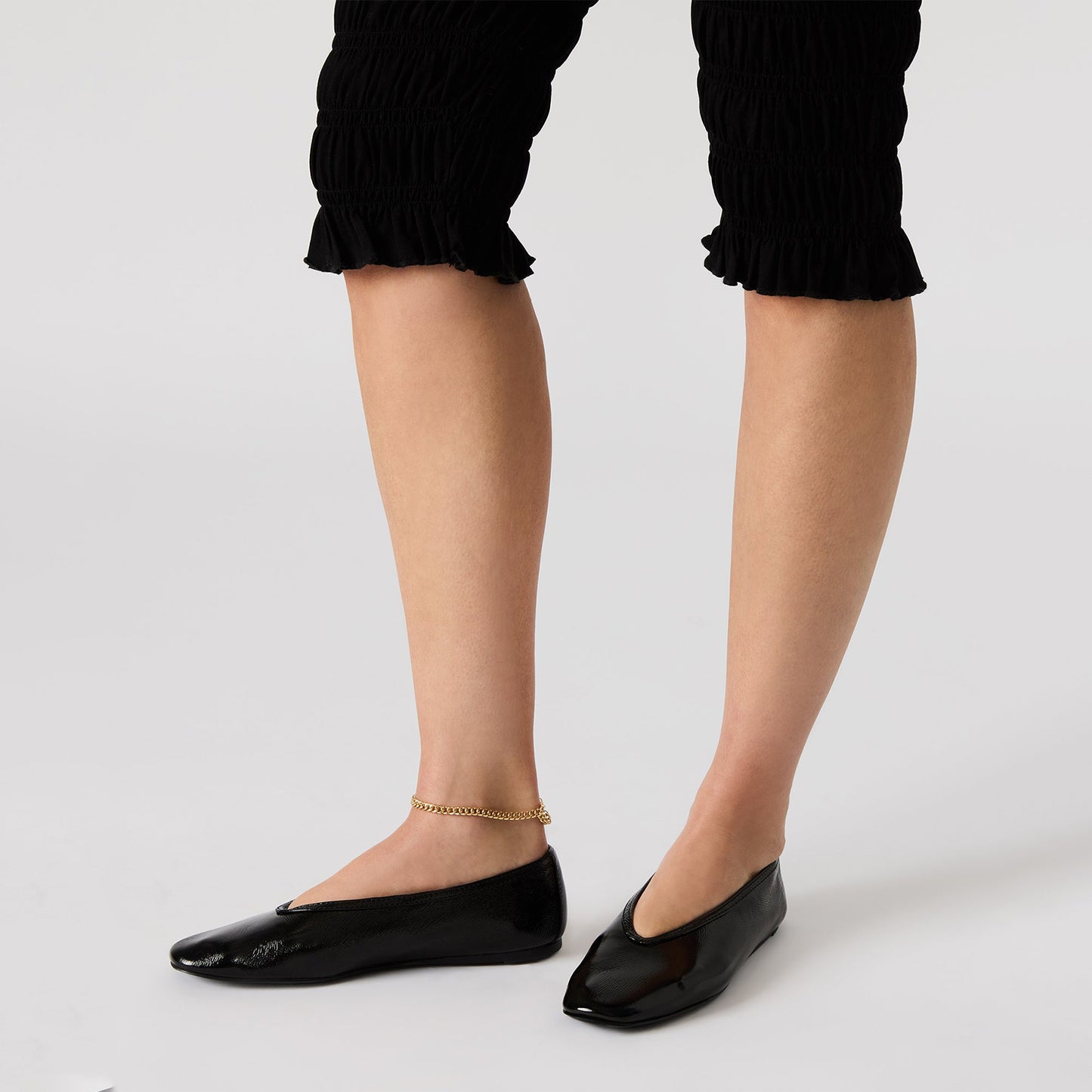 Patent Black Elegant Square-Toe Rhinestone Slip-On Flats