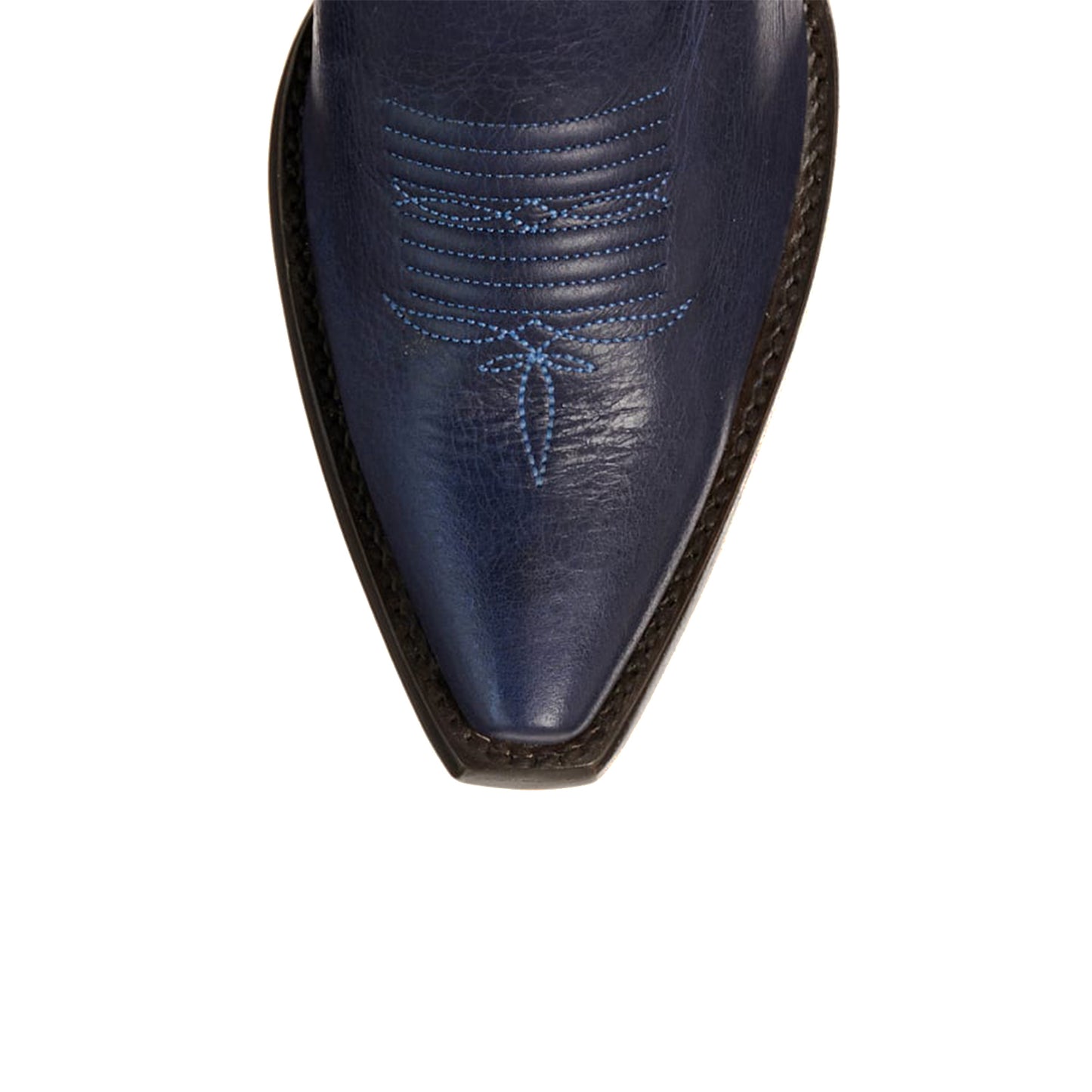 Dark Blue Snip-Toe Embroidery Sleek Mid Calf Classic Cowgirl Boots