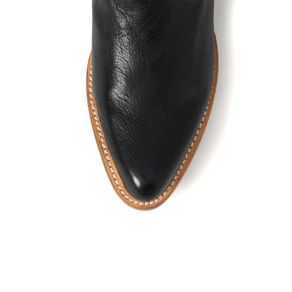 Black Pointed-Toe Simple Mid Calf Cowgirl Boots