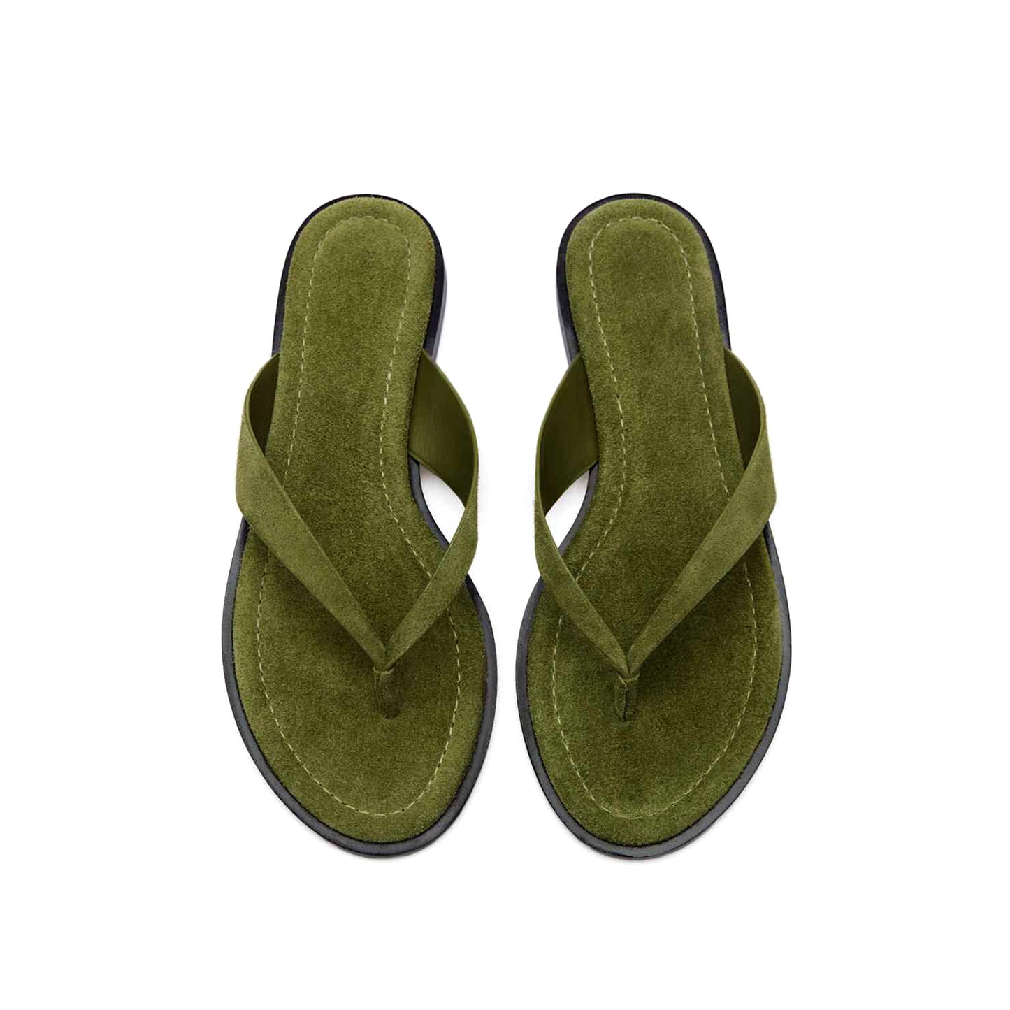 Green Faux Suede Round-Toe Flip-Flop Slip-On Sandals Flats