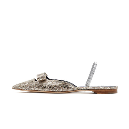 Metallic Gold Lizard Pattern Woven Pointed-Toe Slingback Flats