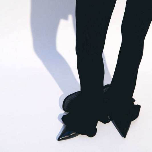 Black Pointed-Toe Slingback Slip-On Flats