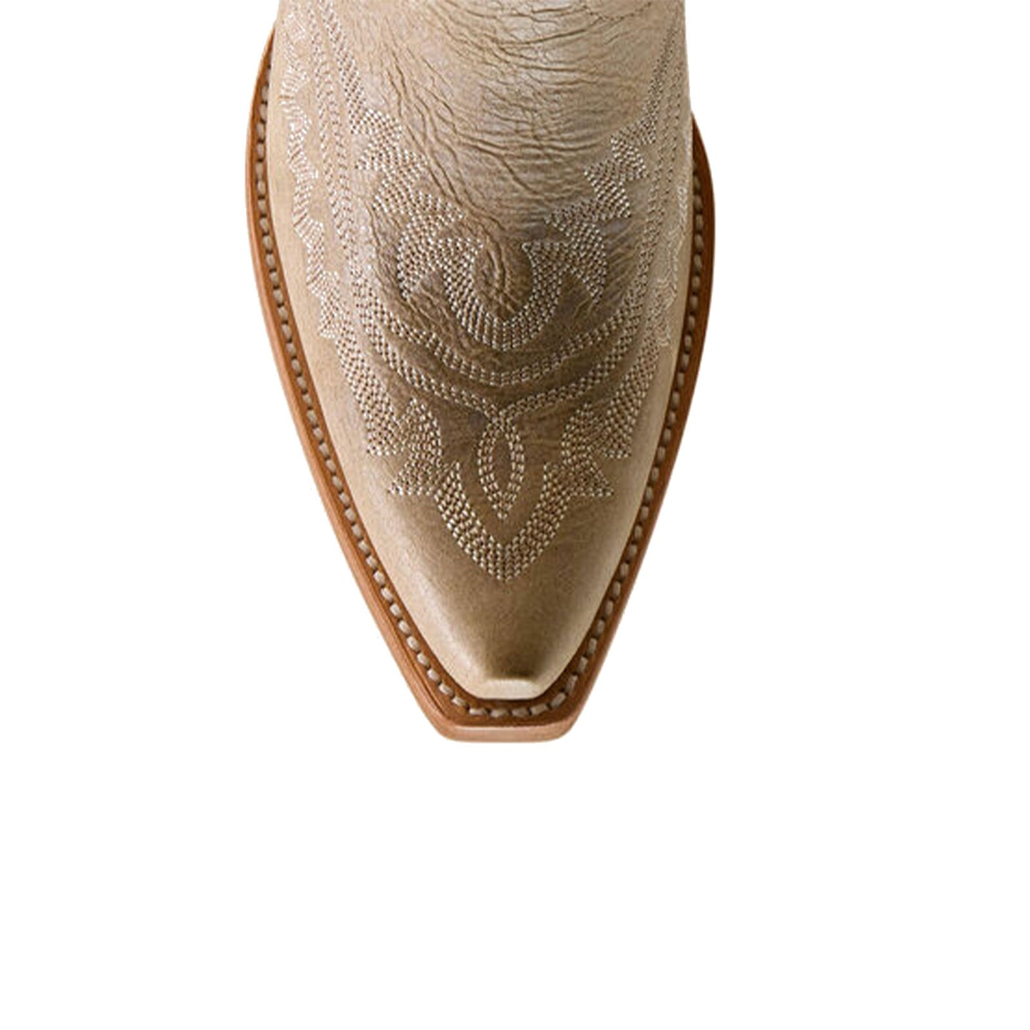 Distressed Bone Snip-Toe Intricate Embroidery Half-Zip Knee High Cowgirl Boots